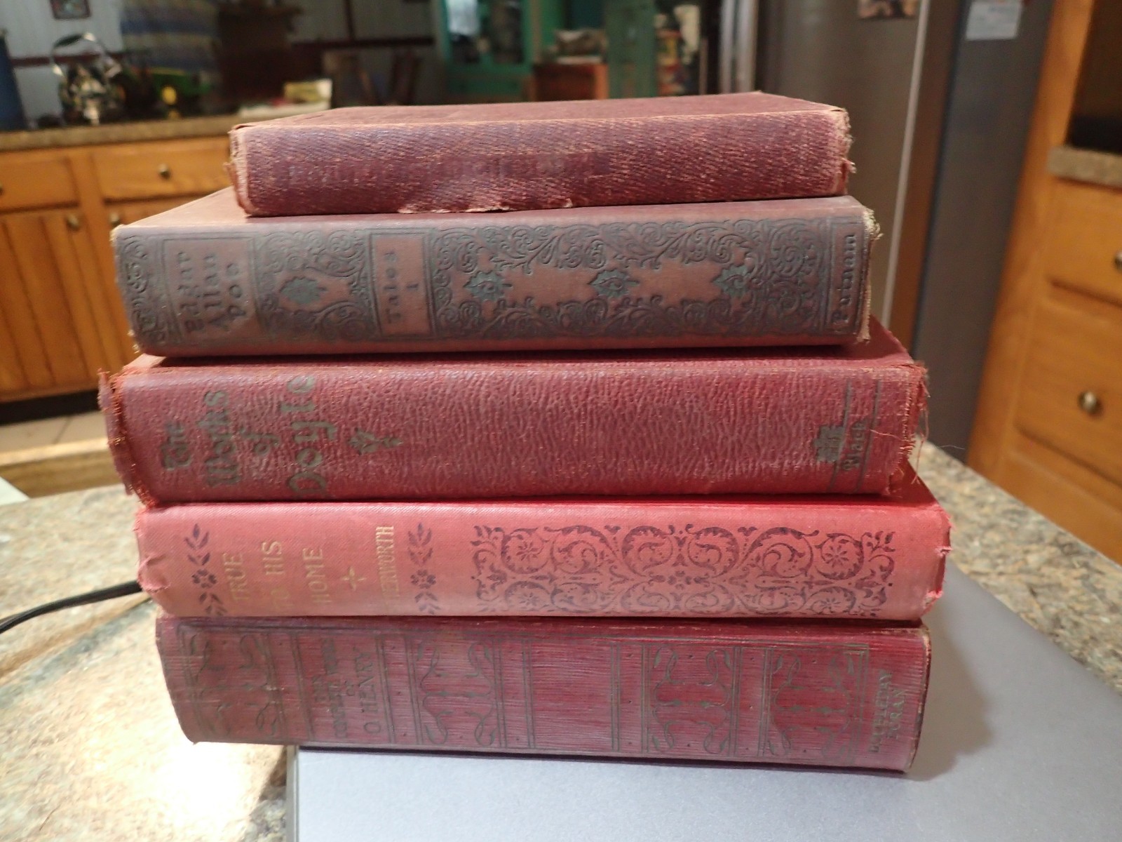 Lot of 5 Antique Vintage Books – Shelf Decor – Farmhouse Cottage Core Red
