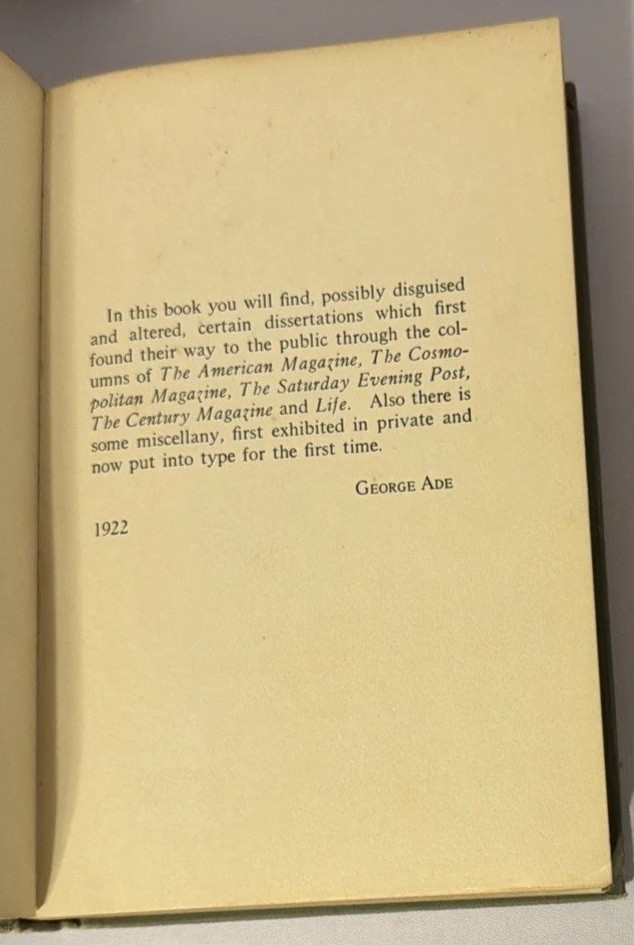 George Ade „Single Blessedness and Other Observations“ 1922 First Ed, INSCRIBED