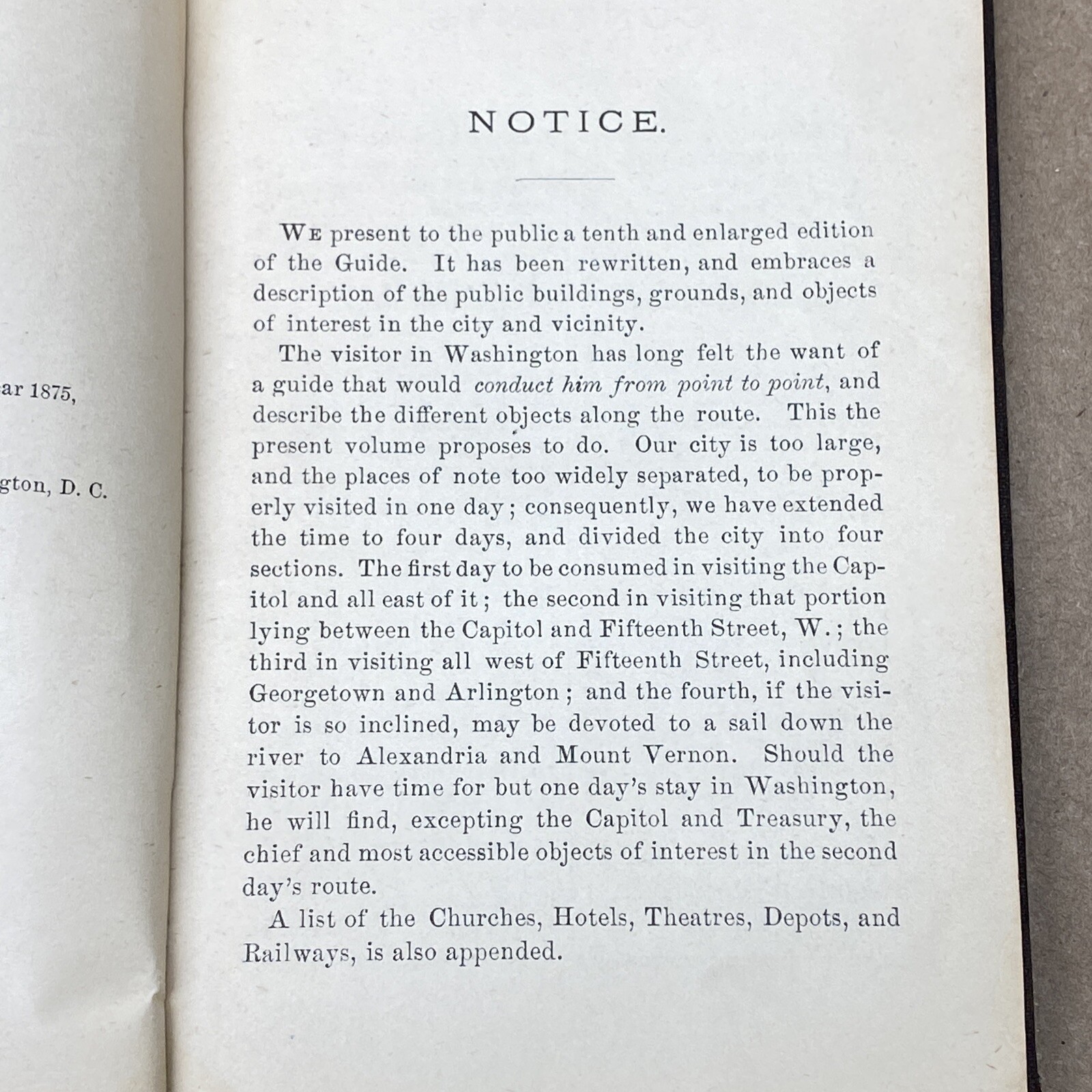1875 Morrisons‘ Strangers‘ Guide For Washington City (Washington D.C.)