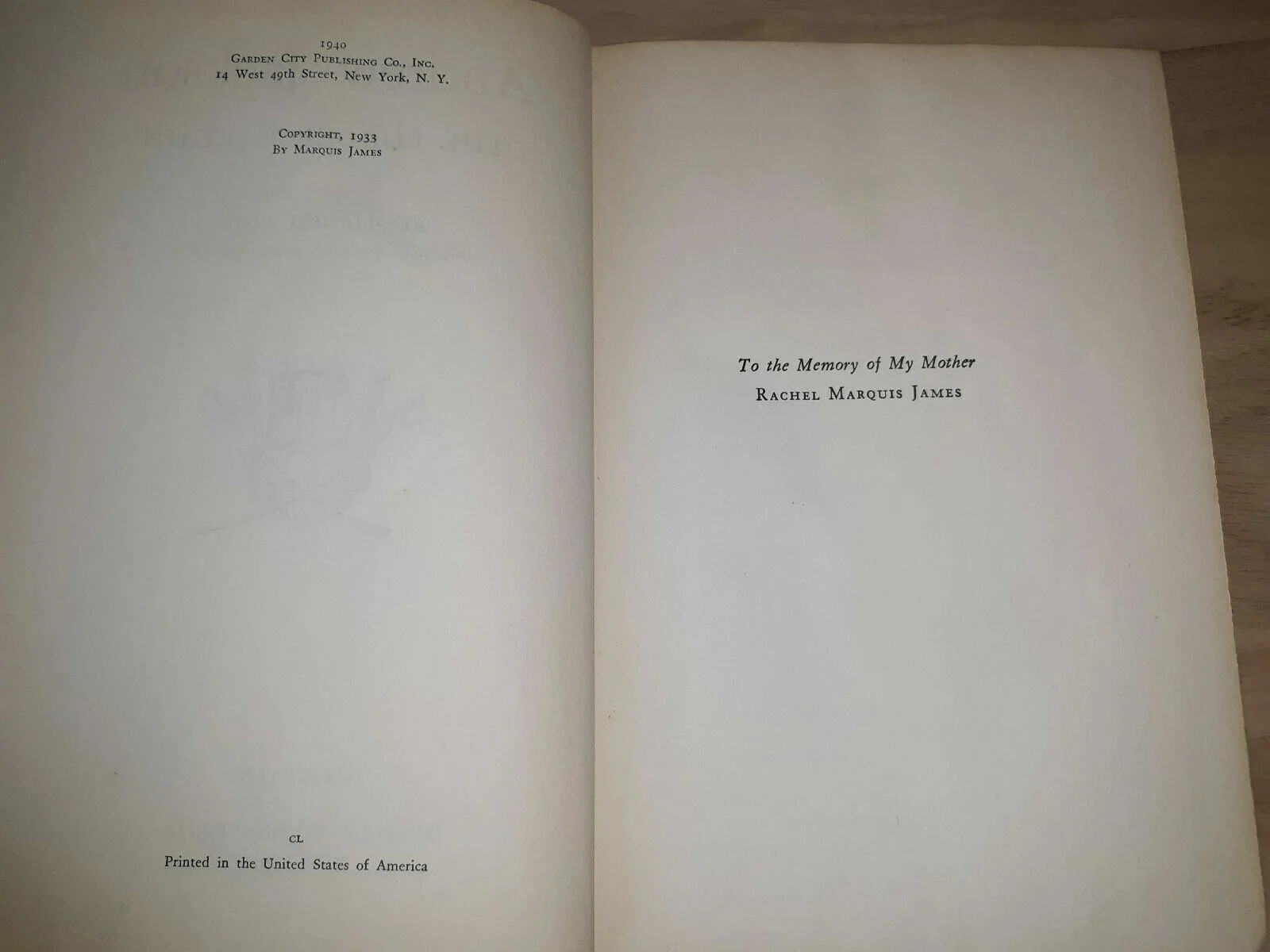 Andrew Jackson: The Border Captain Marquis James 1940 Garden City Publishing