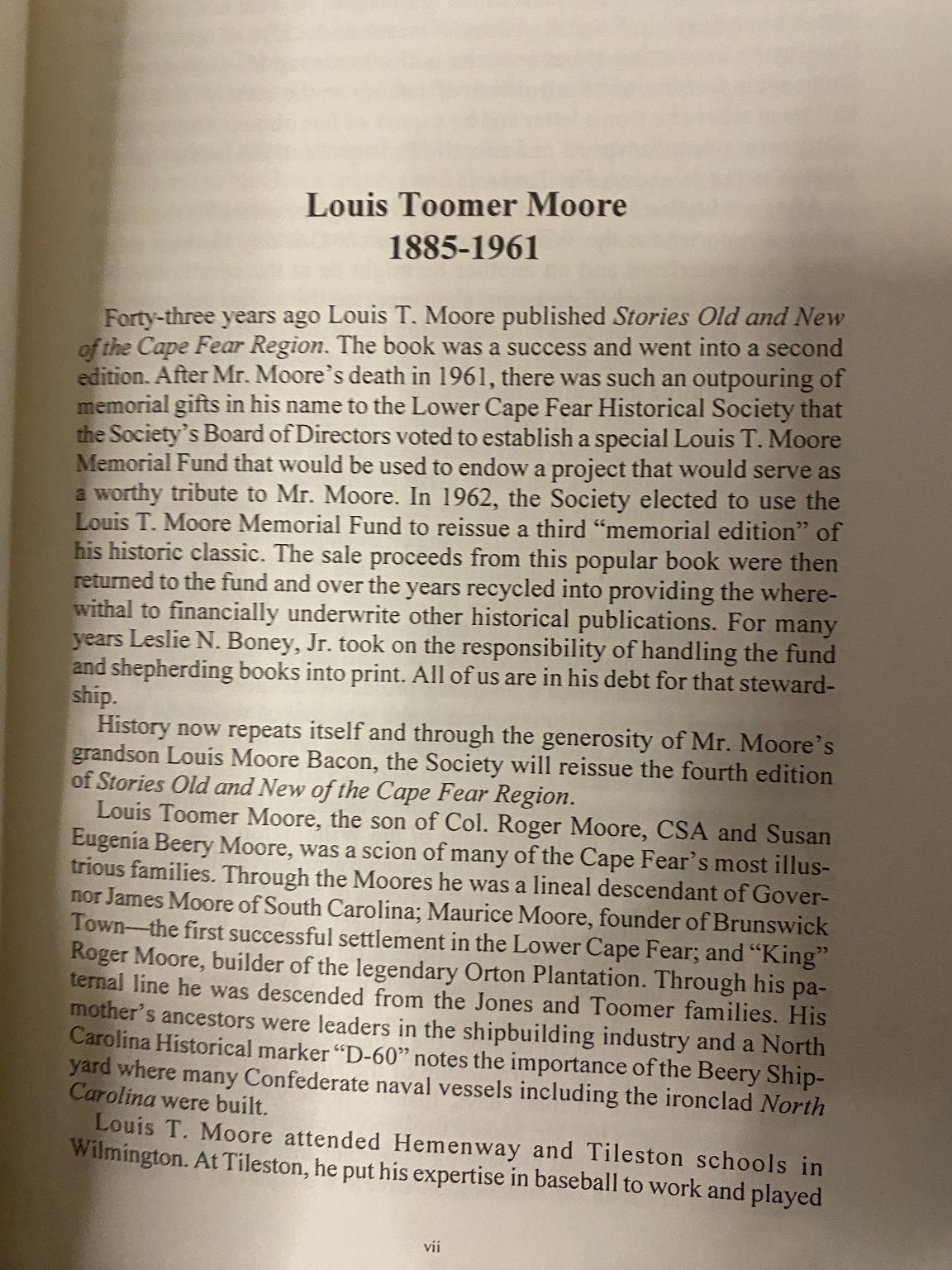 Stories Old and New of the Cape Fear Region Louis T. Moore 1956 Illustrated