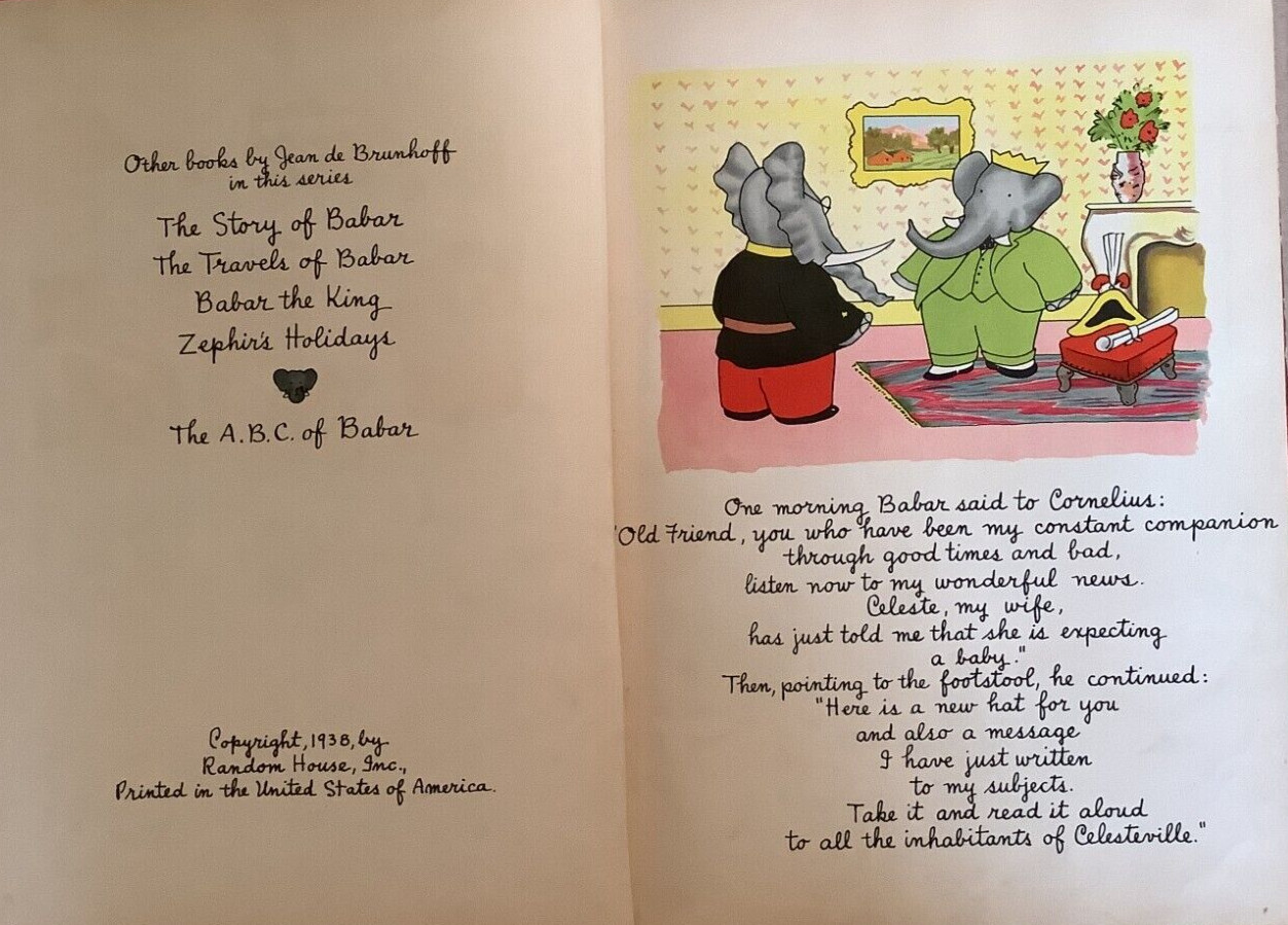 Good 1938 Large HC First Edition Elephant Babar & His Children Jean De Brunhoff