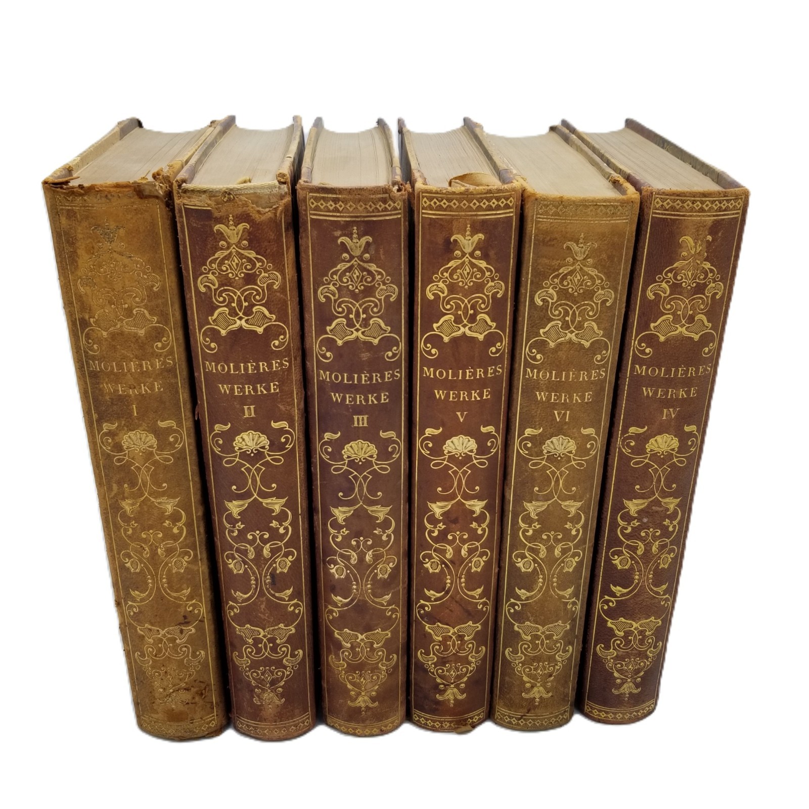Moliere Complete Works German 6 Vol Set c1917 Leather Illustrated Propylaen