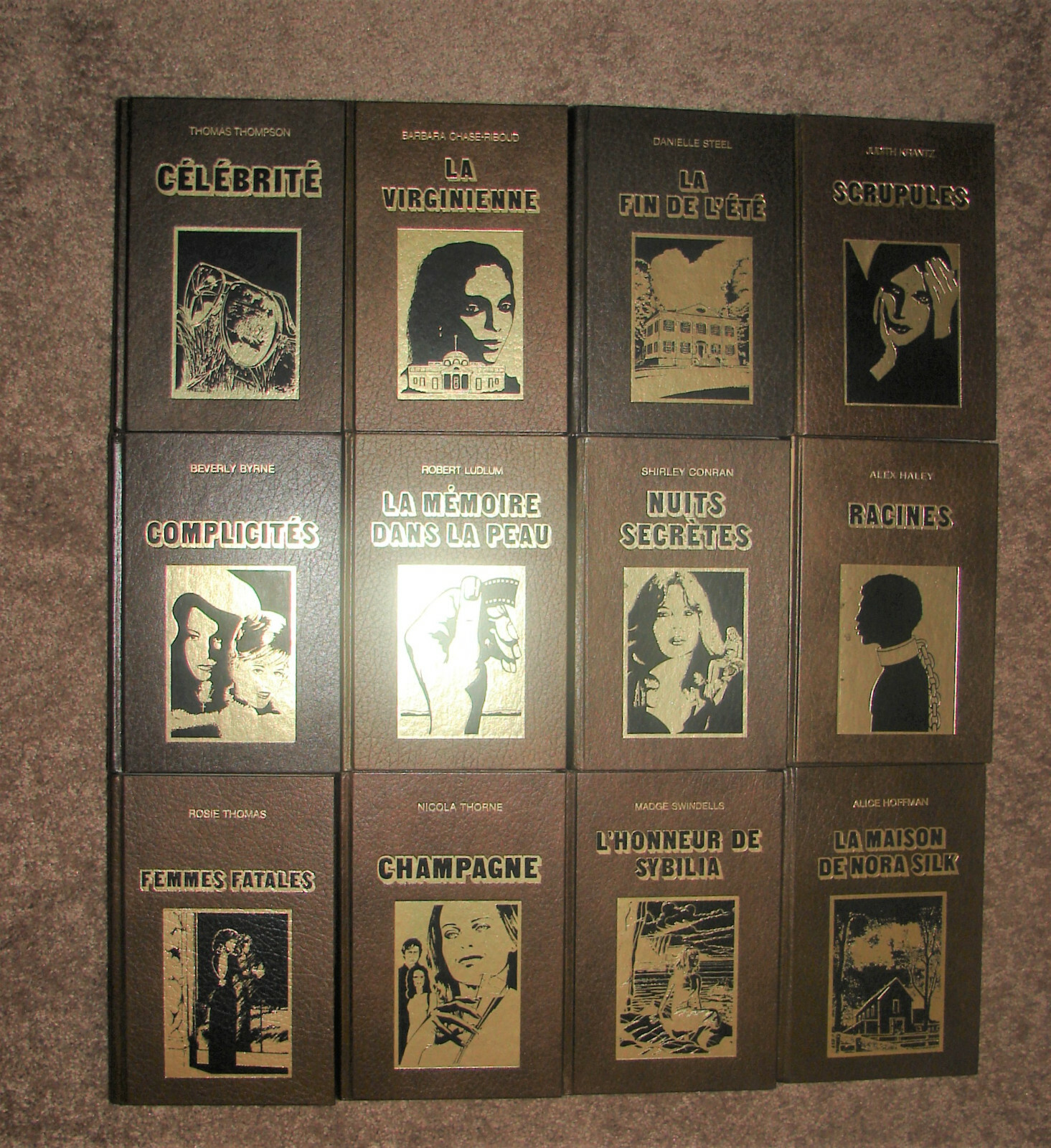12 French Leather Hardcover Novels * Robert Laffont * Haley Steel Ludlum Krantz
