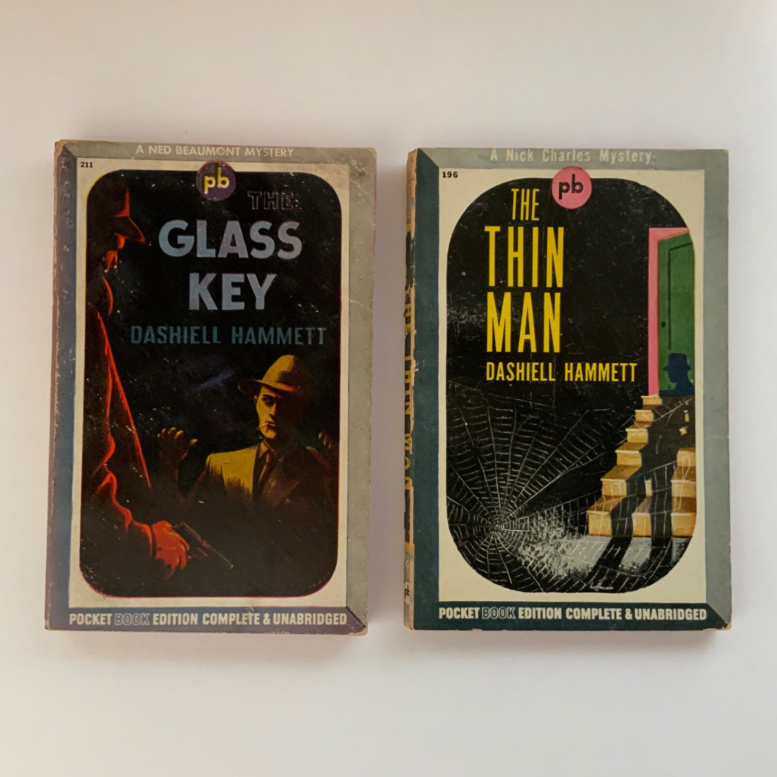 2 vintage Dashiell Hammett Pocket Books / Glass Key & Thin Man / Very Good – VG+