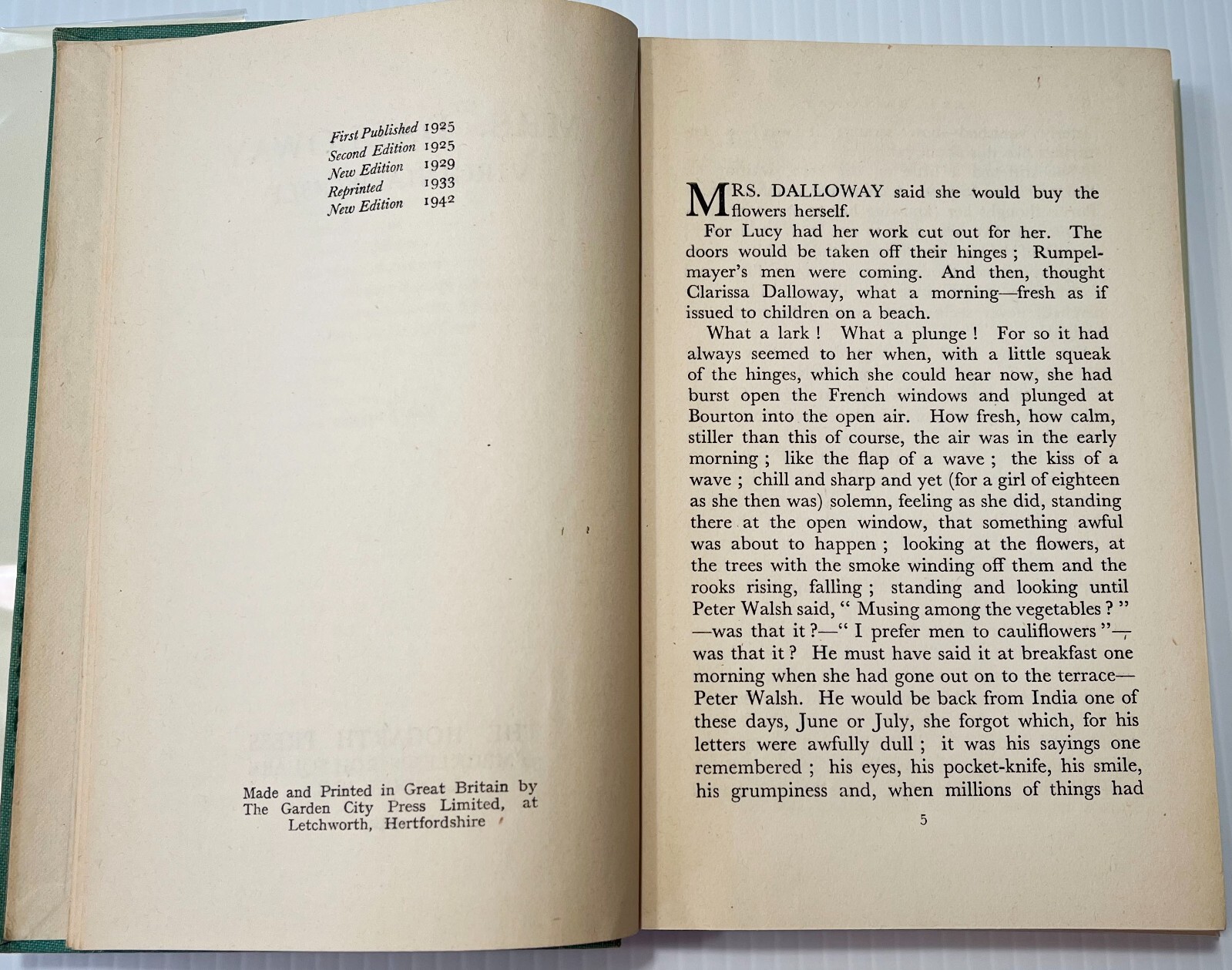 Mrs. Dalloway, 1942, Virginia Woolf, Early Hogarth UK Edition, w/Facs DJ