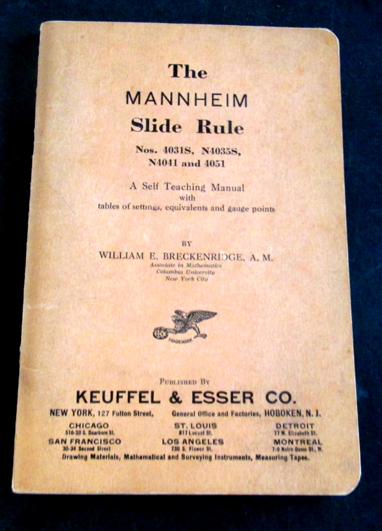 VTG 1938 Mannheim Slide Rule Booklet Keuffel Esser Co Visuals Diagrams 75p