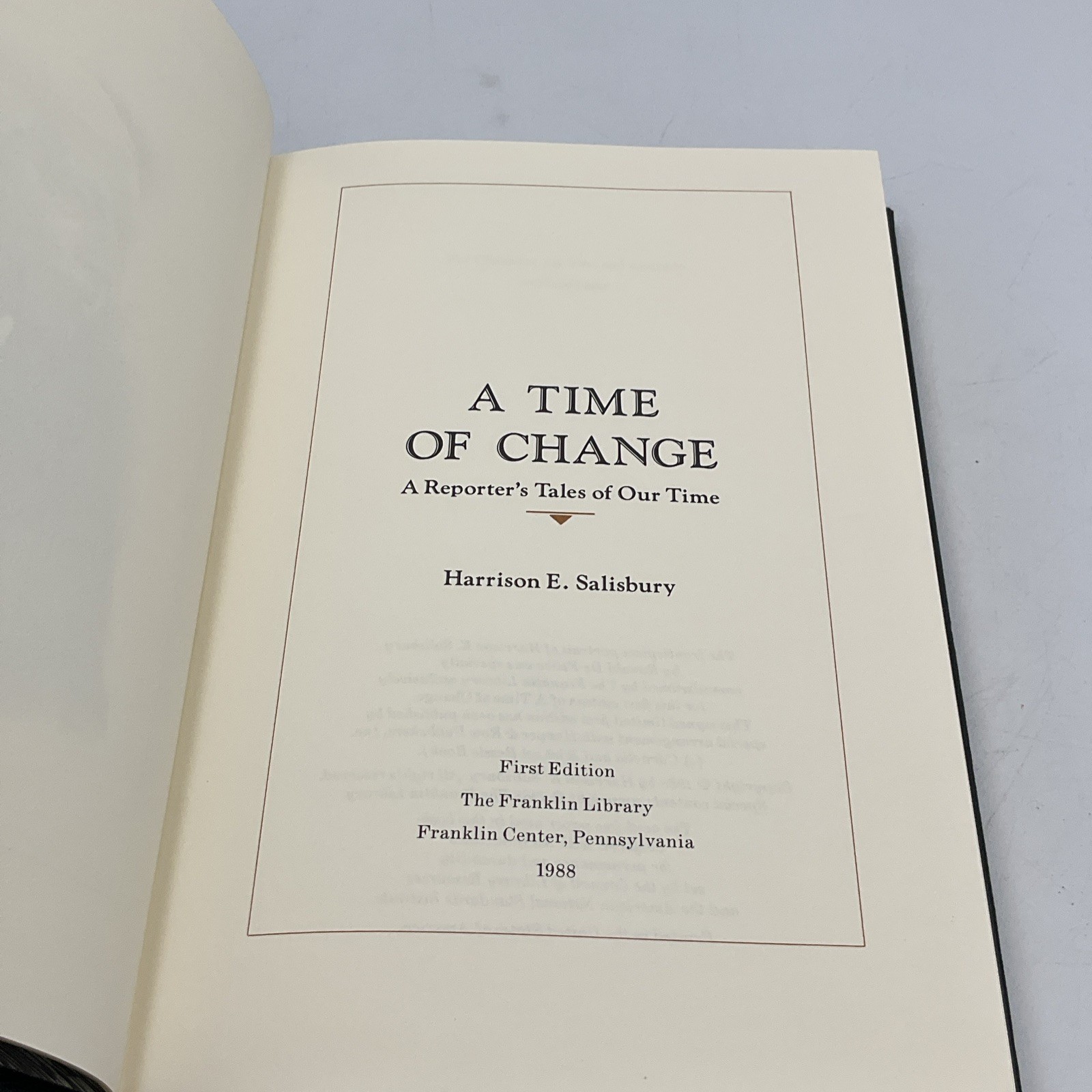 SIGNED A Time Of Change, Harrison E. Salisbury, FRANKLIN LIBRARY, 1st Ed HC
