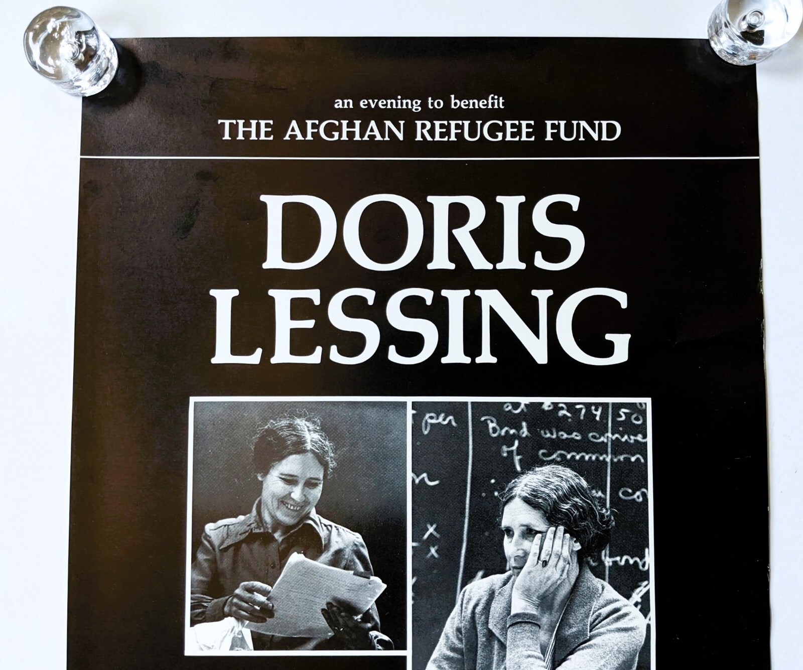 DORIS LESSING POSTER SIGNED & INSCRIBED – EVENT to BENEFIT AFGHAN REFUGEES