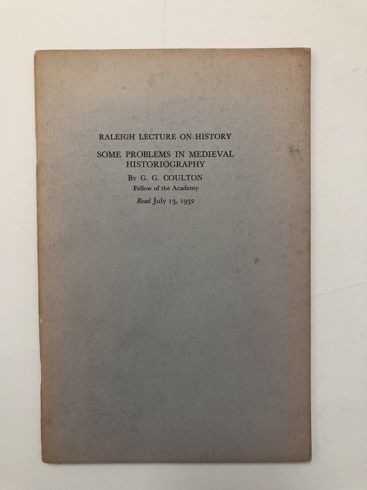 Some Problems in Medieval Historiography by G. G. Coulton (1932, Paperback)