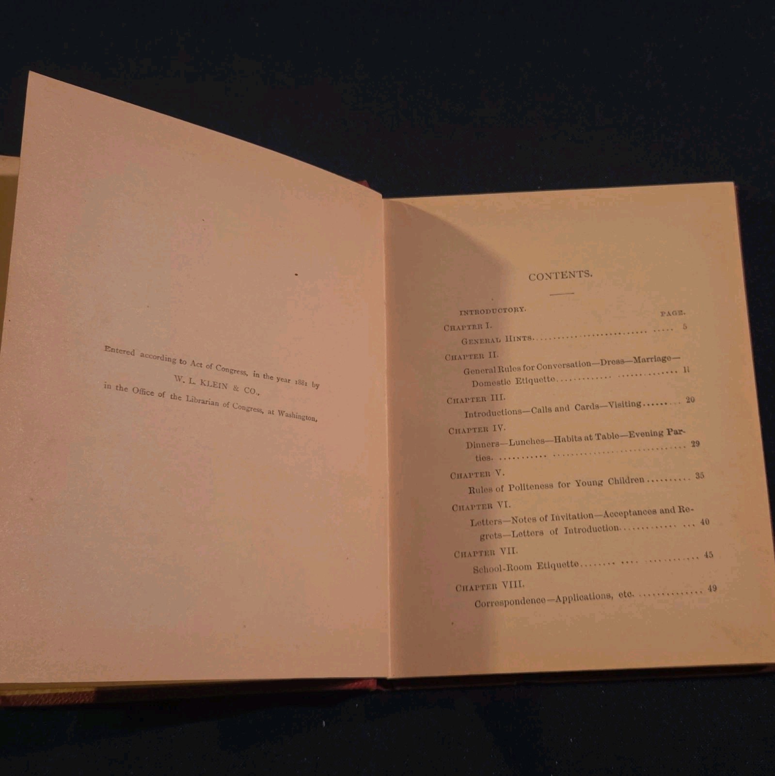 Practical Etiquette Book, 1889 , A Flanagan, publisher, Chicago, Hard Cober