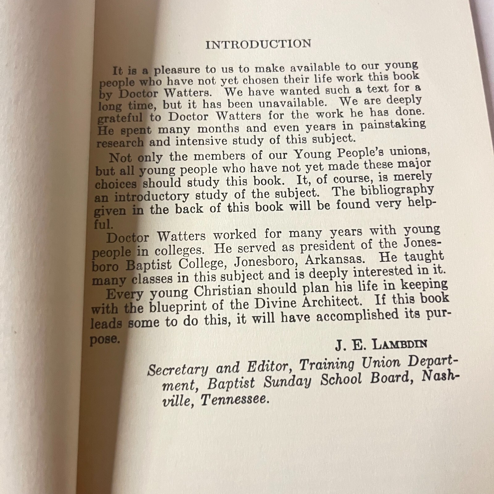 Planning A Life Henry Eugene Watters 1935 1930s Southern Baptist Convention BK