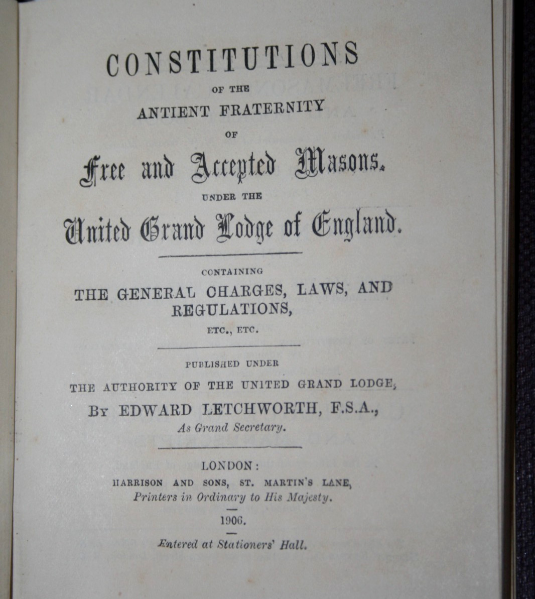 1906, Constitutions of Free & Accepted Masons Pocket Book Grand Lodge