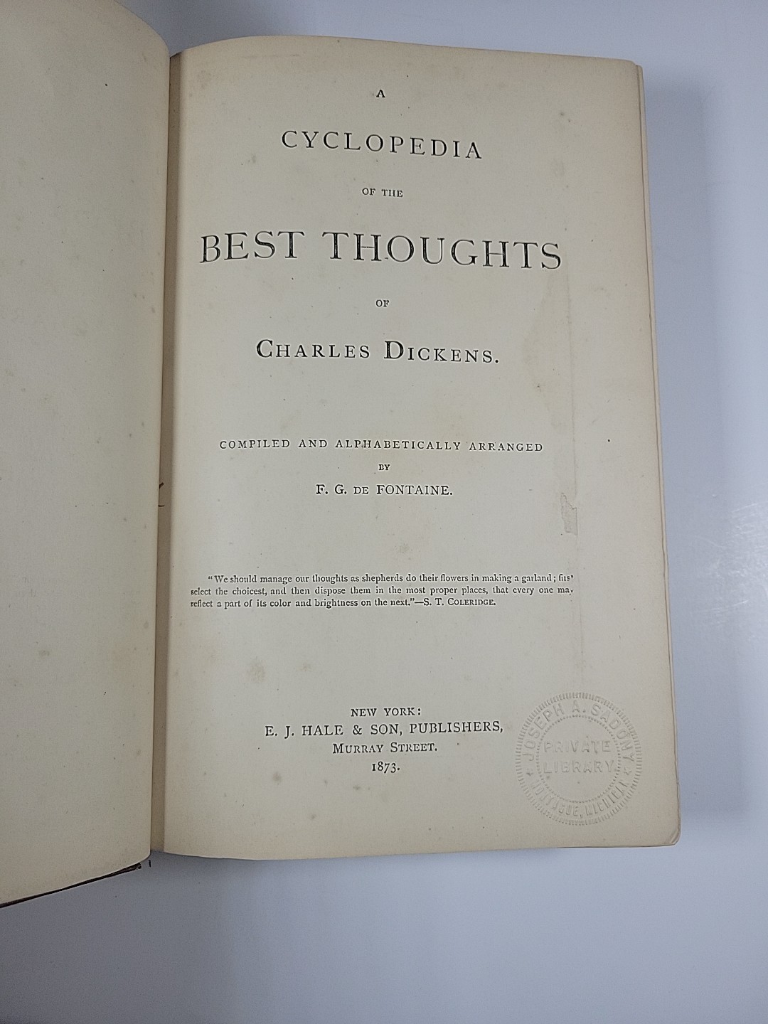1875 A Cyclopedia of the Best Thoughts of Charles Dickens Antique Book Hale