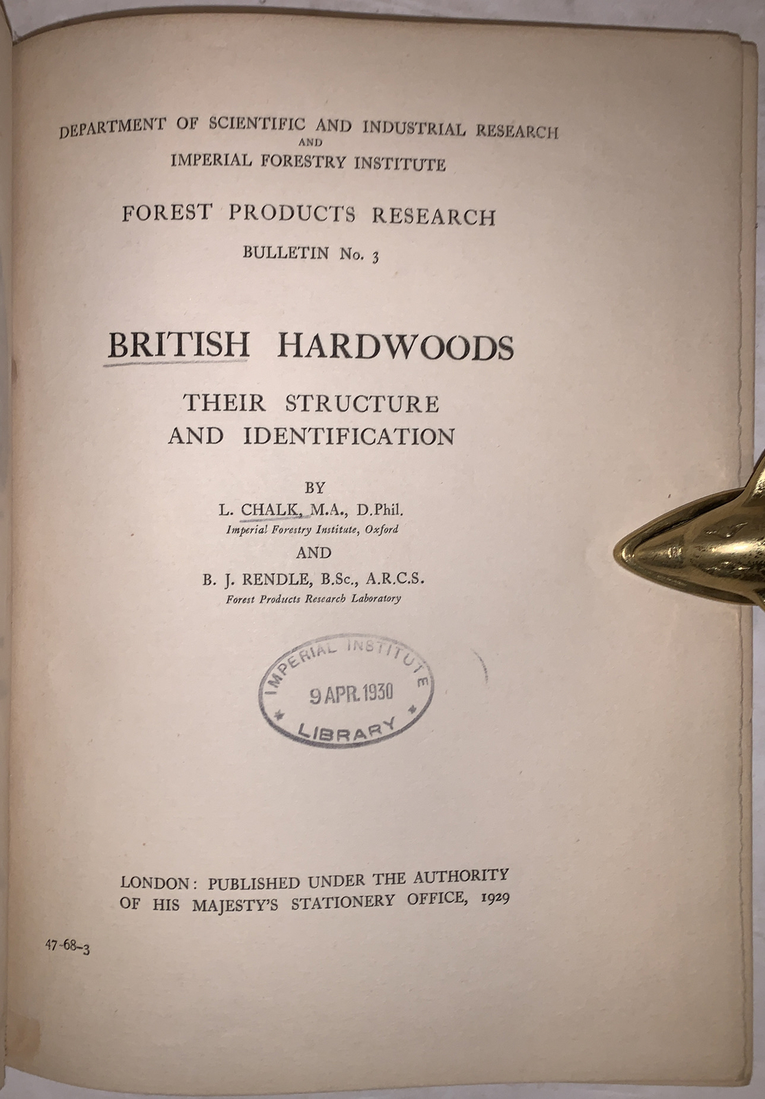 BRITISH HARDWOODS, THEIR STRUCTURE AND IDENTIFICATION, 1929, 1st, FORESTRY, WOOD