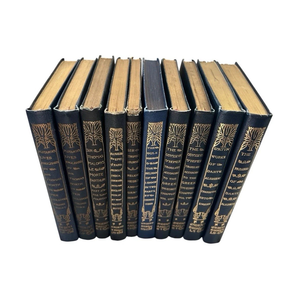 Lot (10) Petite Size Antique Temple Classics Hardcovers, Dante Homer Malory Gilt