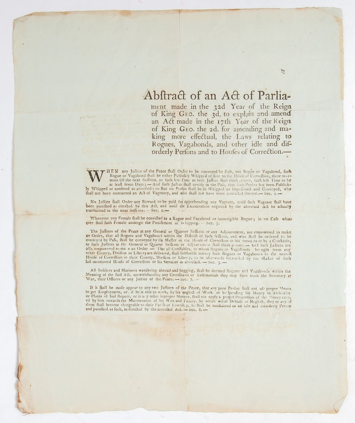 Criminalizing Poverty / Abstract of an Act of Parliament…making more 1st 1791