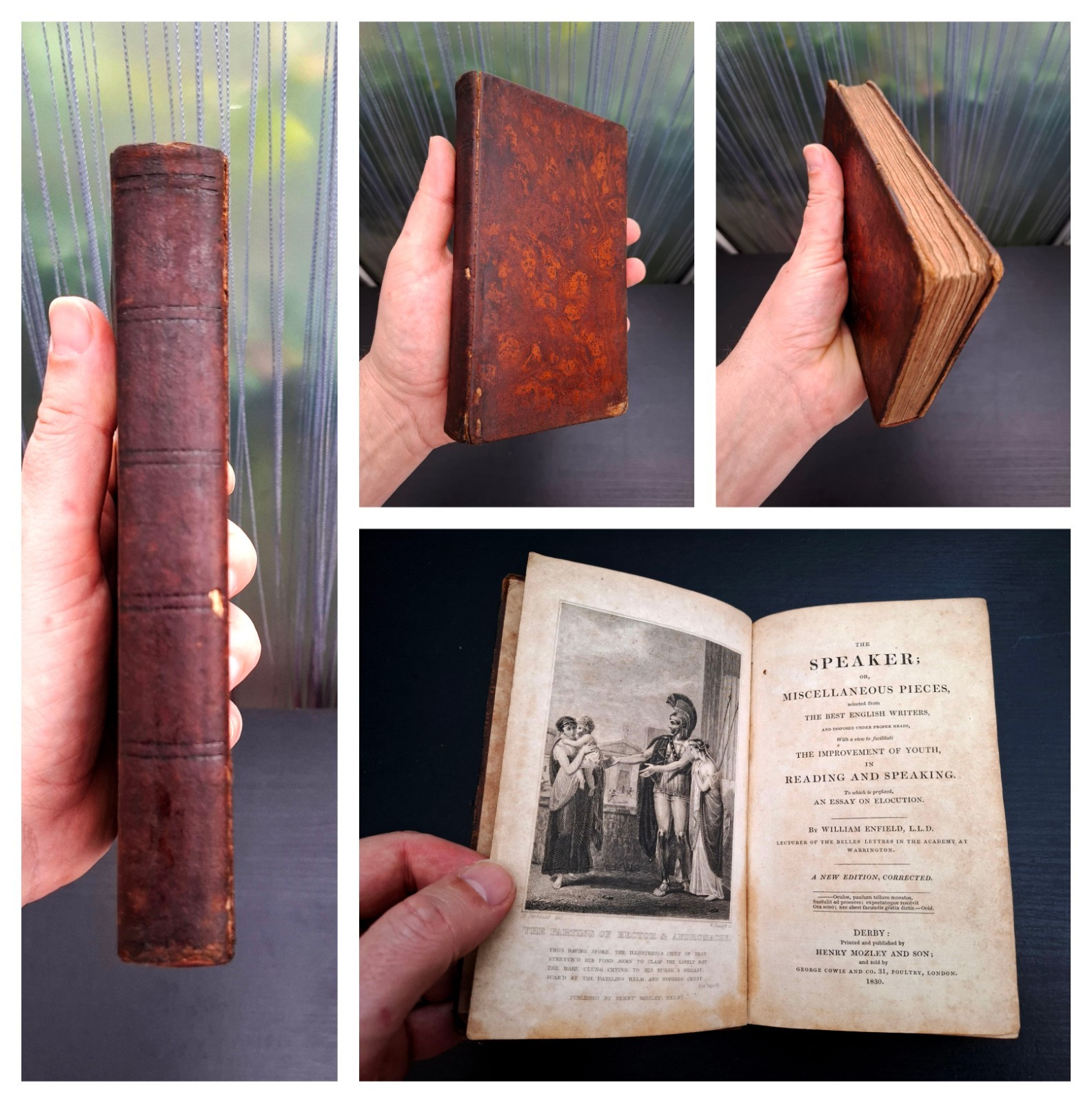 1830 – The Speaker, Elocution & Oratory, Shakespeare Milton Pope, Leather Book