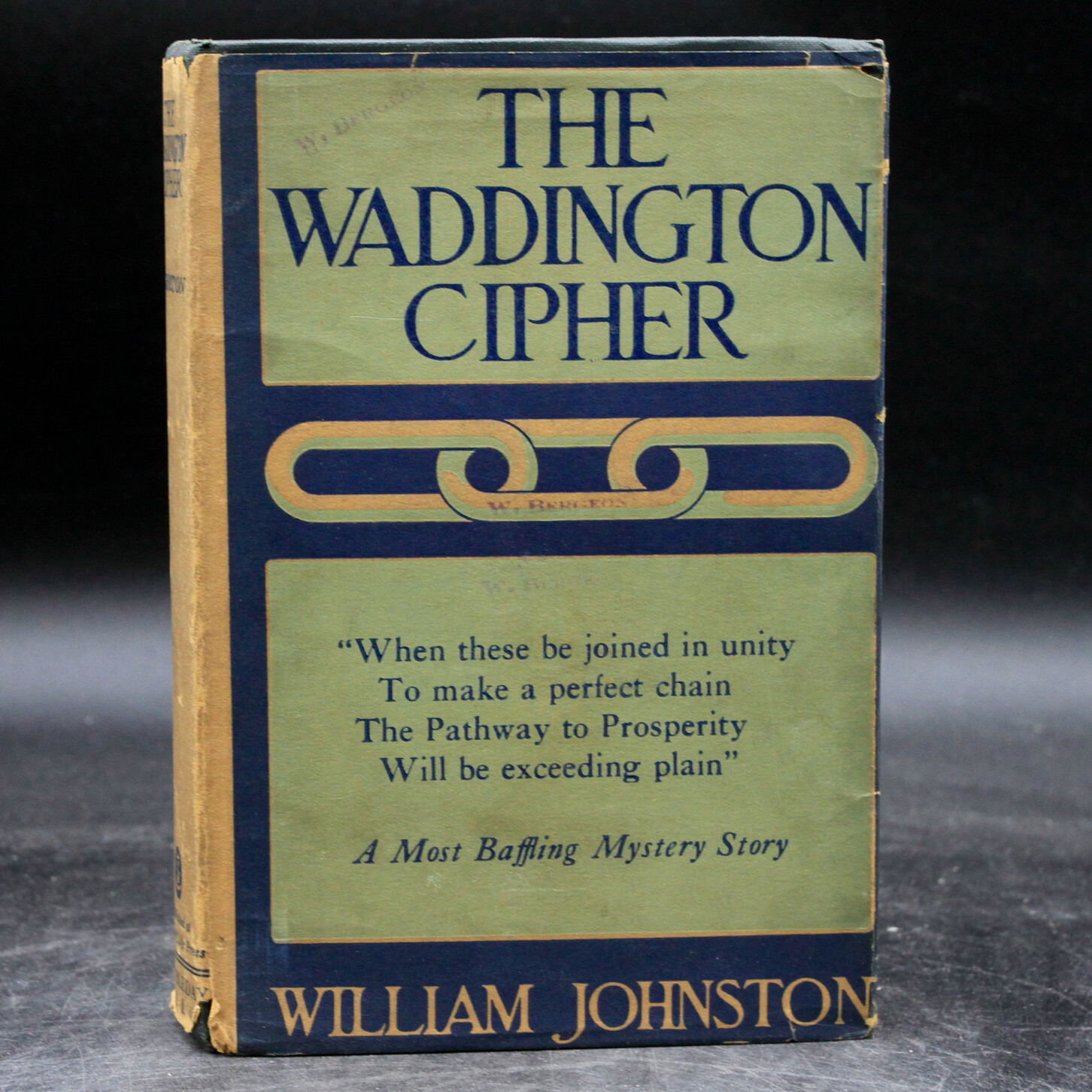 William Johnston THE WADDINGTON CIPHER 1923 1st ED w/DJ mystery RARE