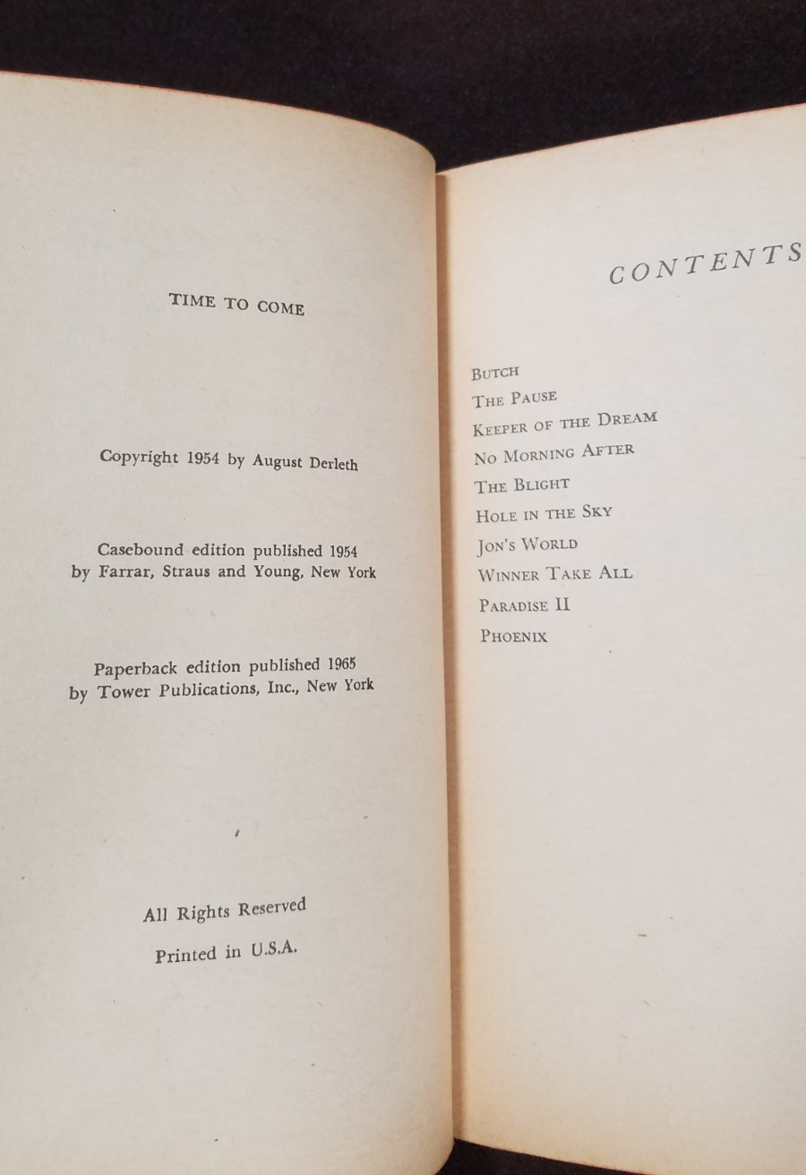 Time to Come edited by August Derleth 1965 Tower Paperback