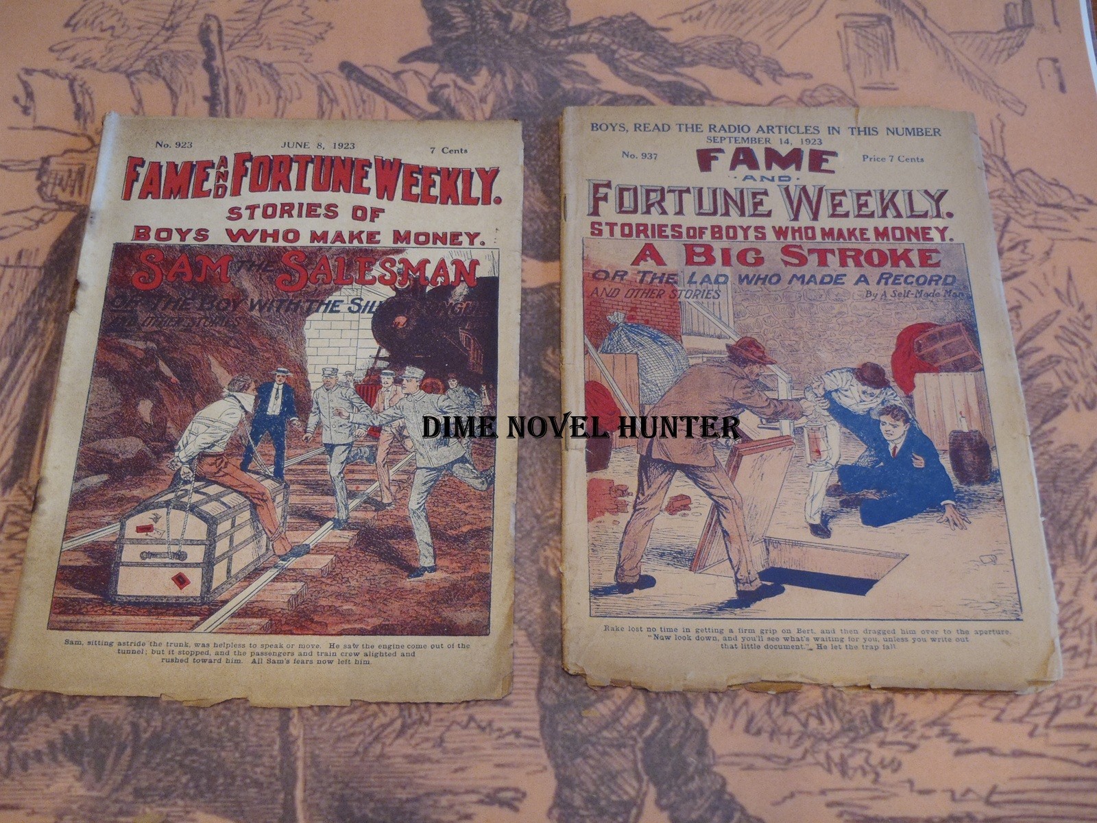 10 ISSUES FAME & FORTUNE WEEKLY 1923 WALL STREET FRANK TOUSEY DIME NOVEL LOT #1