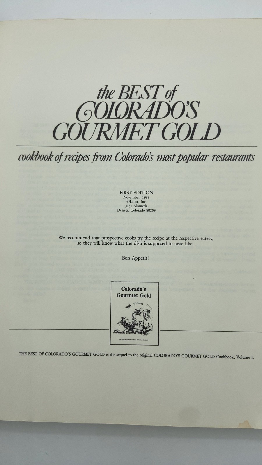 The Best of Colorado’s Gourmet Gold Hardcover 1982