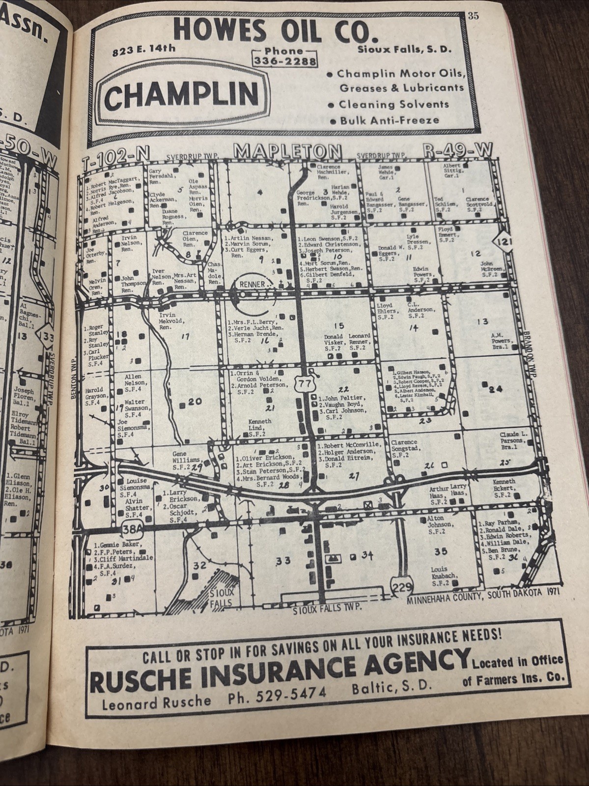 1971 Farm County Directory Book Minnehaha County South Dakota SD Phone