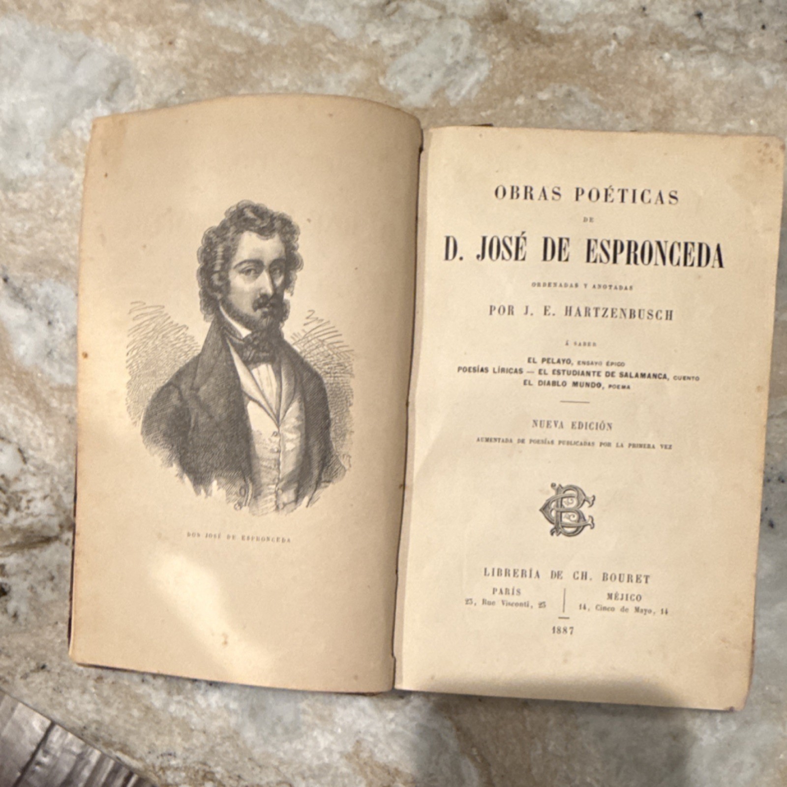 José de Espronceda Obras Poéticas Hardcover Nueva Edición Original Bouret 1857