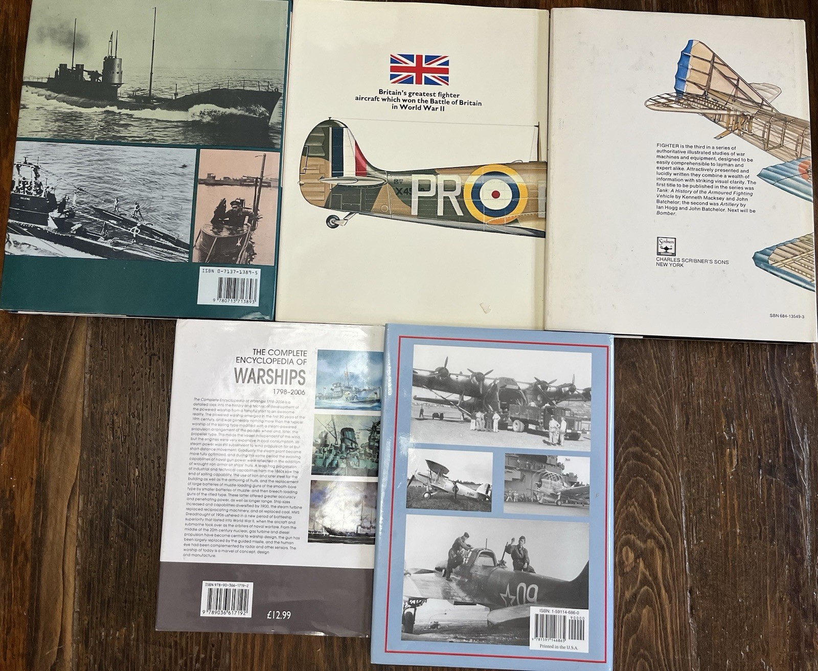 MILITARY SCIENCE HISTORY COLLECTION 5 Books Lot Fighters Submarines Warships ++