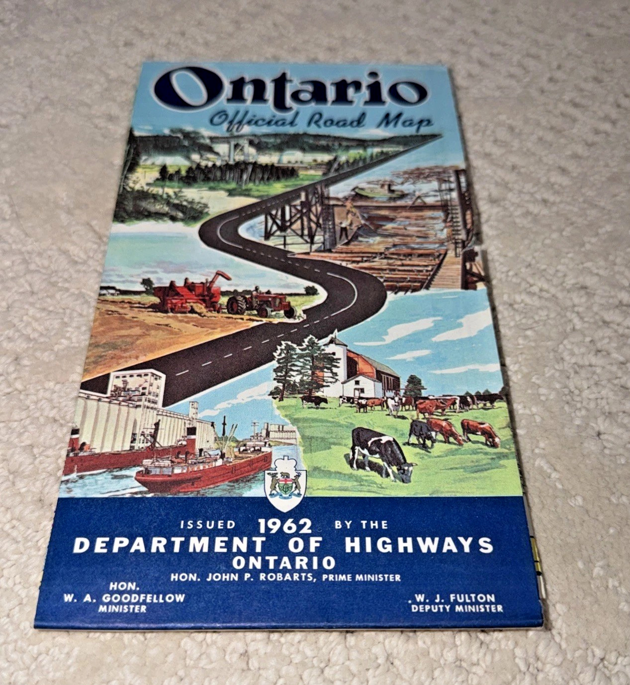 1962 Official Road Map ONTARIO CANADA