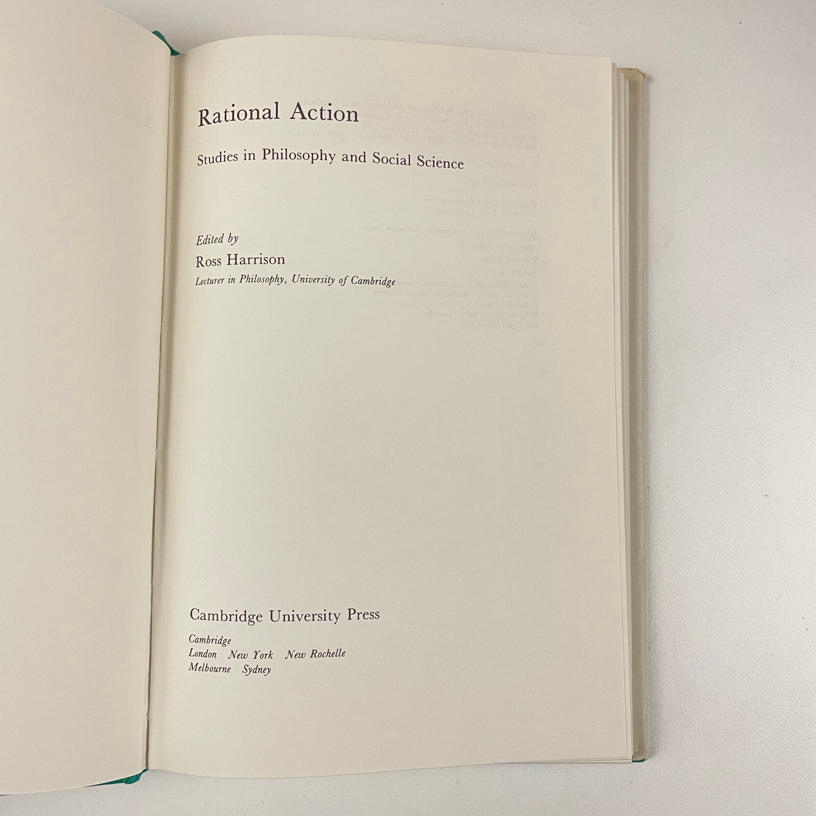 Rational Action: Studies in Philosophy and Social Science ed. Ross Harrison HCDJ