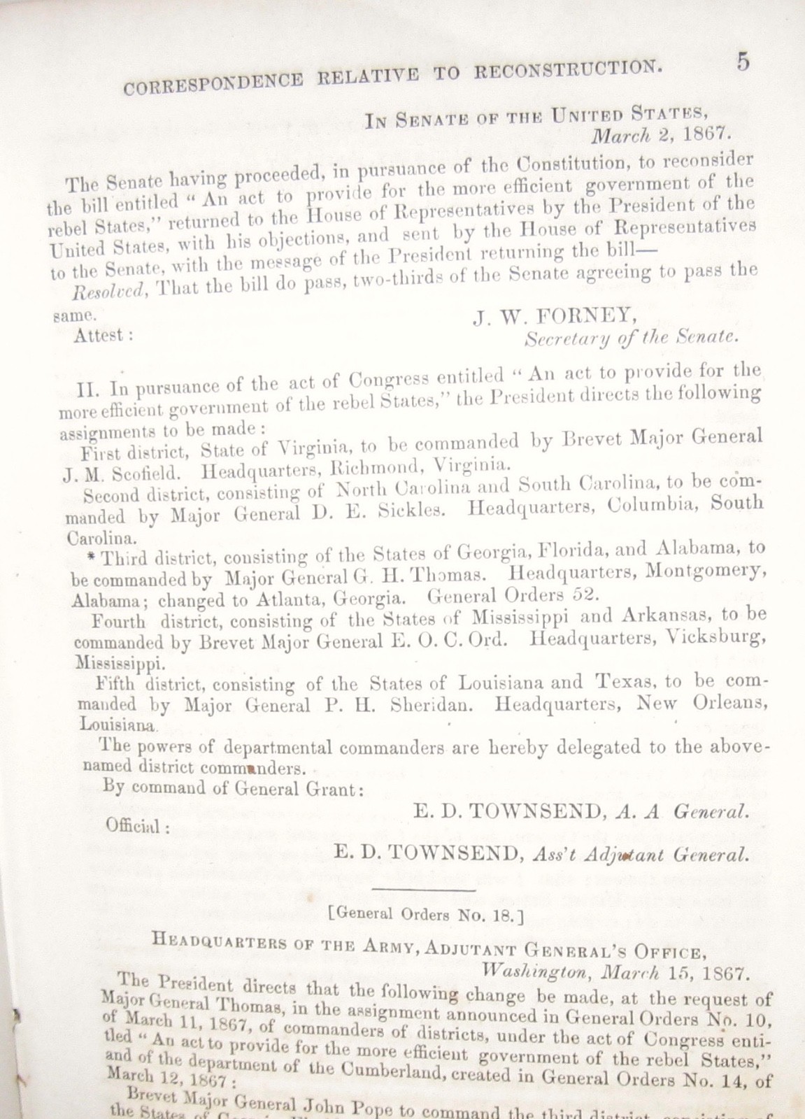 1867 MESSAGE PRESIDENT RECONSTRUCTION CIVIL WAR JEFFERSON DAVIS ULYSSES S. GRANT