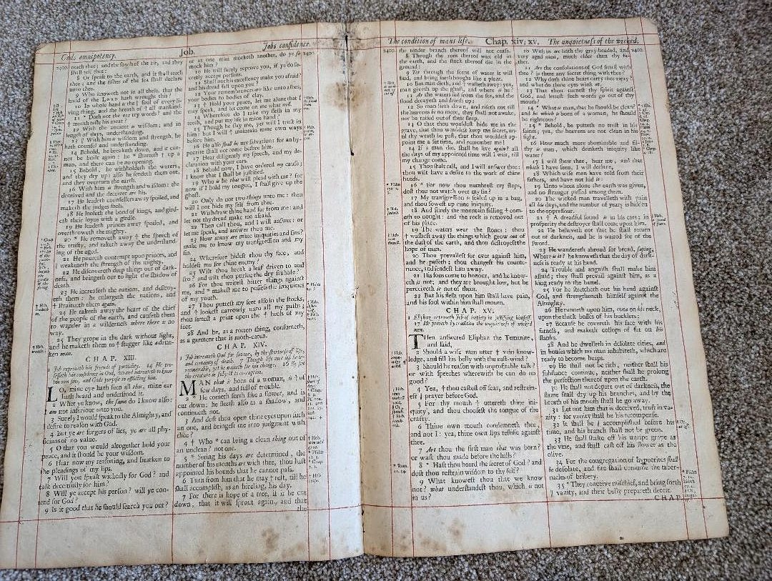 Calamities of the Wicked-God’s Wisdom-Repentance- Pair(2) 1700s Bible Leafs JOB