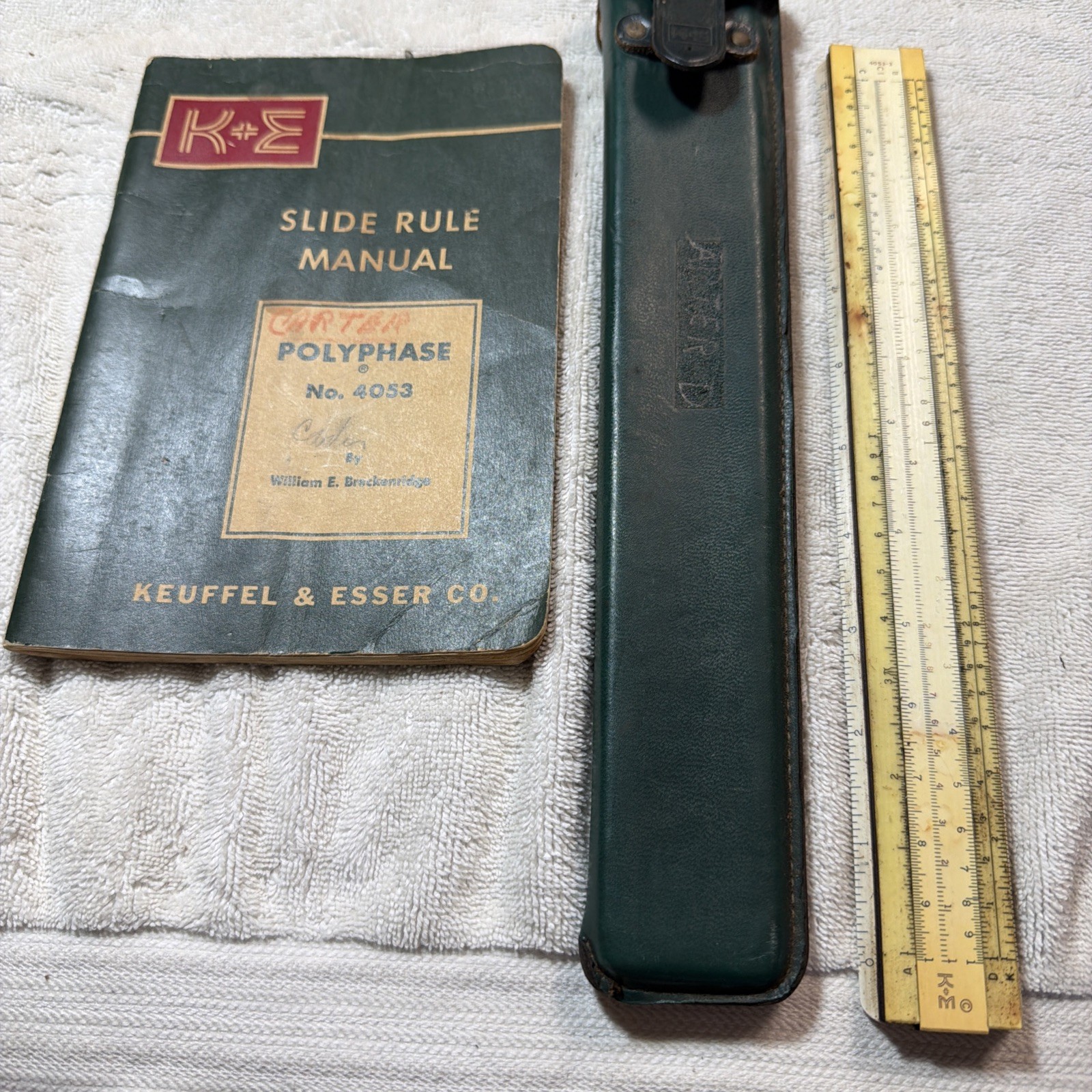 1954 K&E Keuffel Manual Polyphase Slide Rule Book No. 4053 W/ broke slide rule.