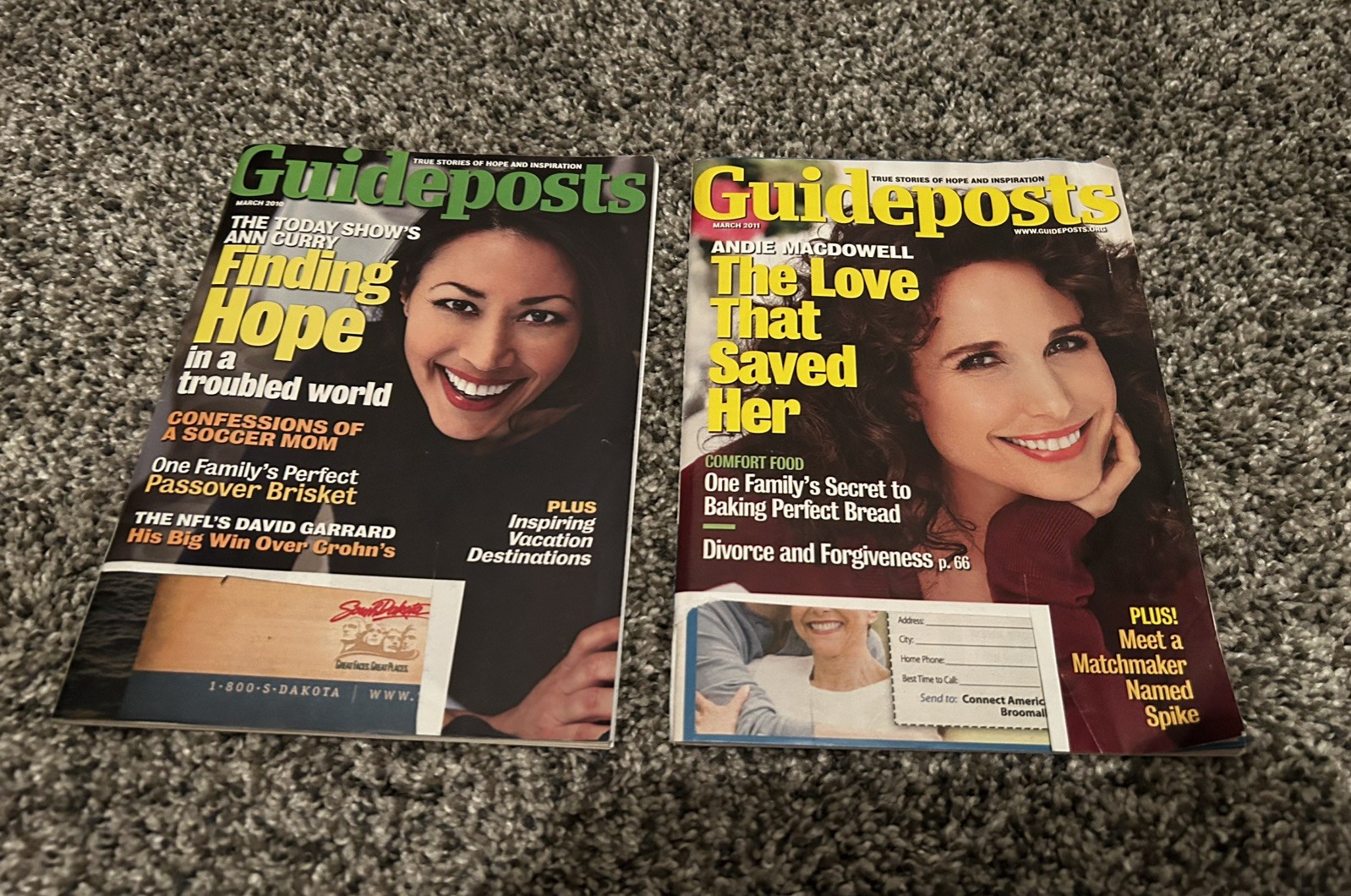 Guideposts Magazine Lot of 2 March 2010 2011 Ann Curry Andie Macdowell READ
