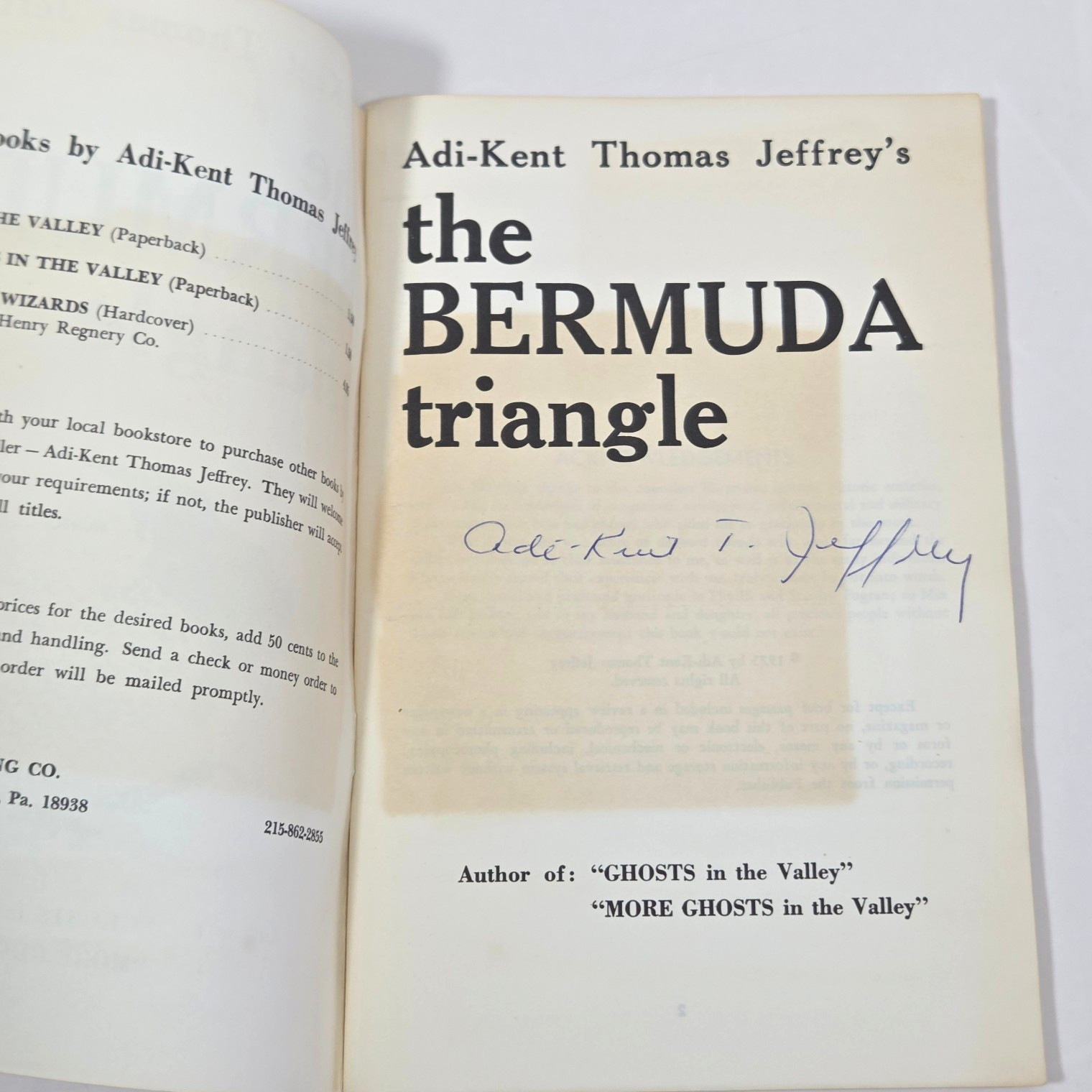 SIGNED 1973 1st Ed The Bermuda Triangle Adi-Kent Thomas Jeffrey Autograph