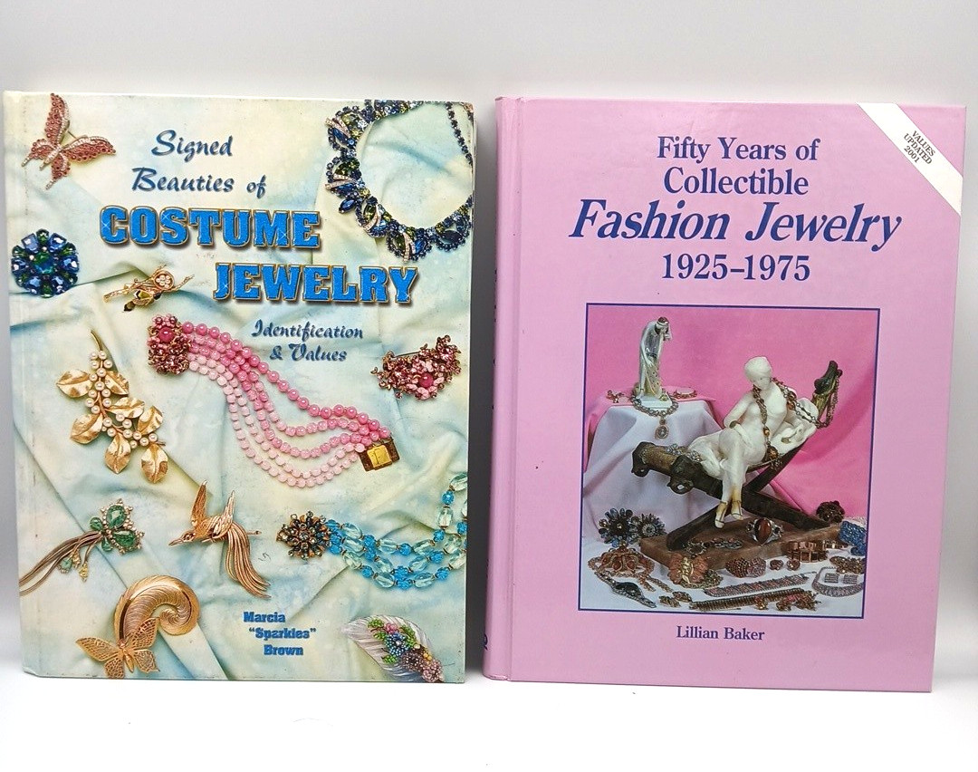 2 Vintage Costume Jewelry Hardcover Books Marcia Sparkles Brown & Lillian Baker