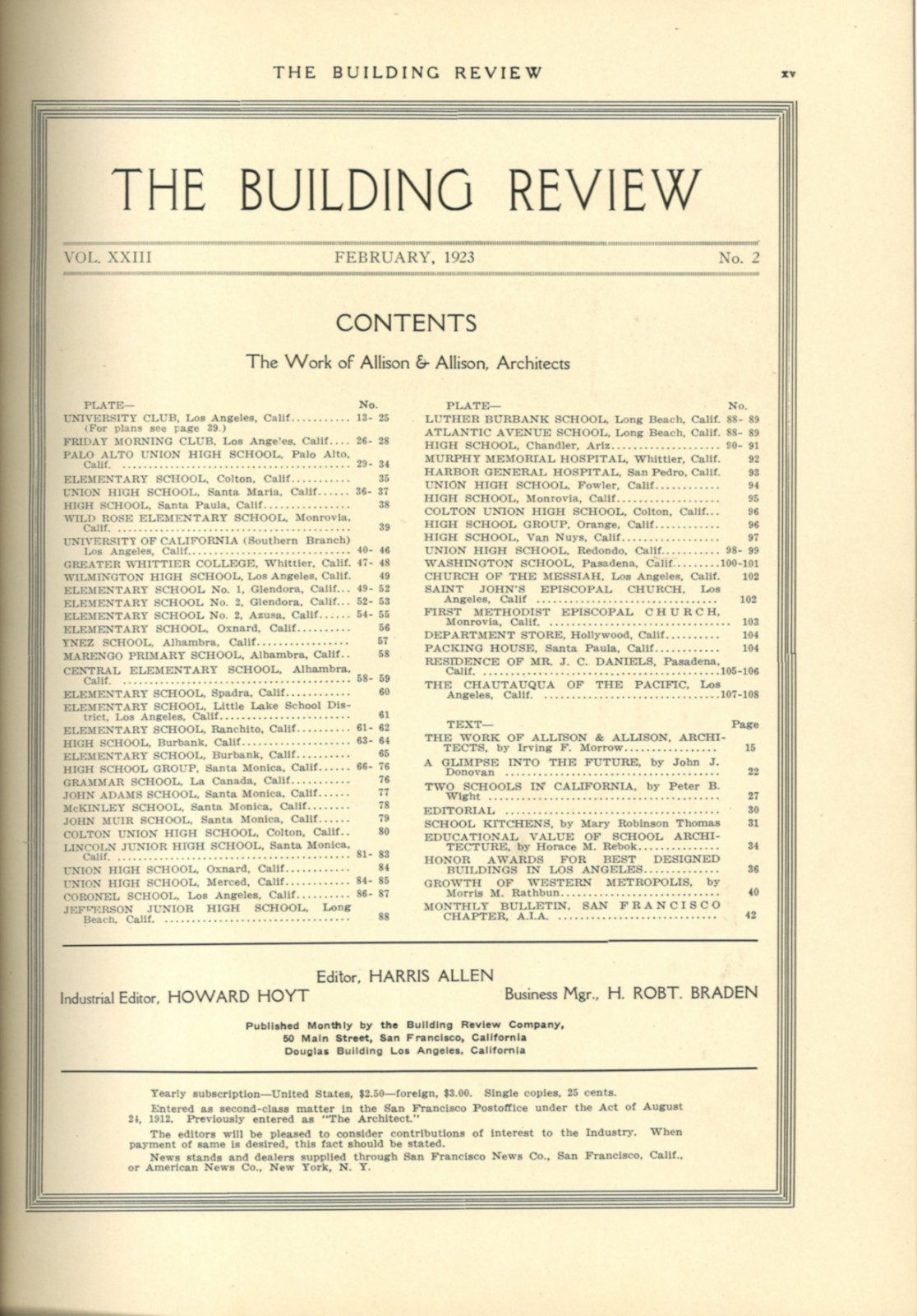 The Work of ALLISON & ALLISON Architects The Building Review 1923 Los Angeles CA