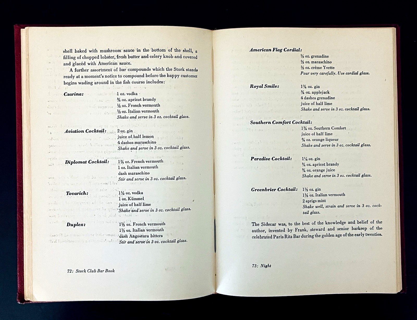 1946 THE STORK CLUB NYC BAR BOOK by Lucius Beebe Mixed Drink Cocktail Recipes