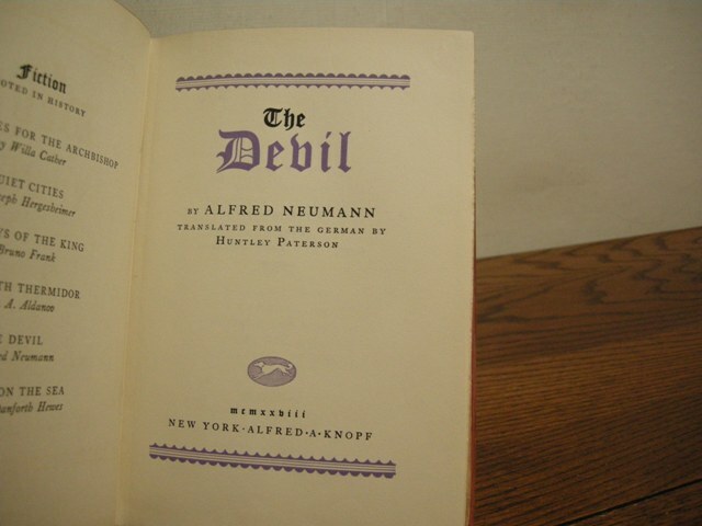 The Devil Alfred Neumann First American Edition 1928