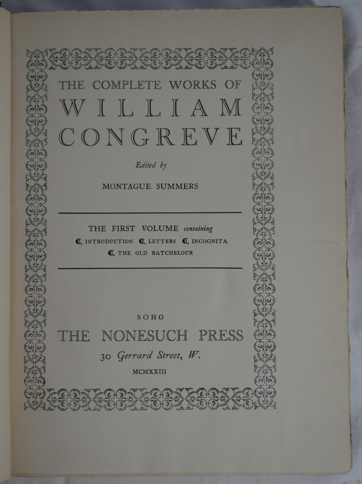 The Works of William Congreve 1923 Nonesuch Press limited edition