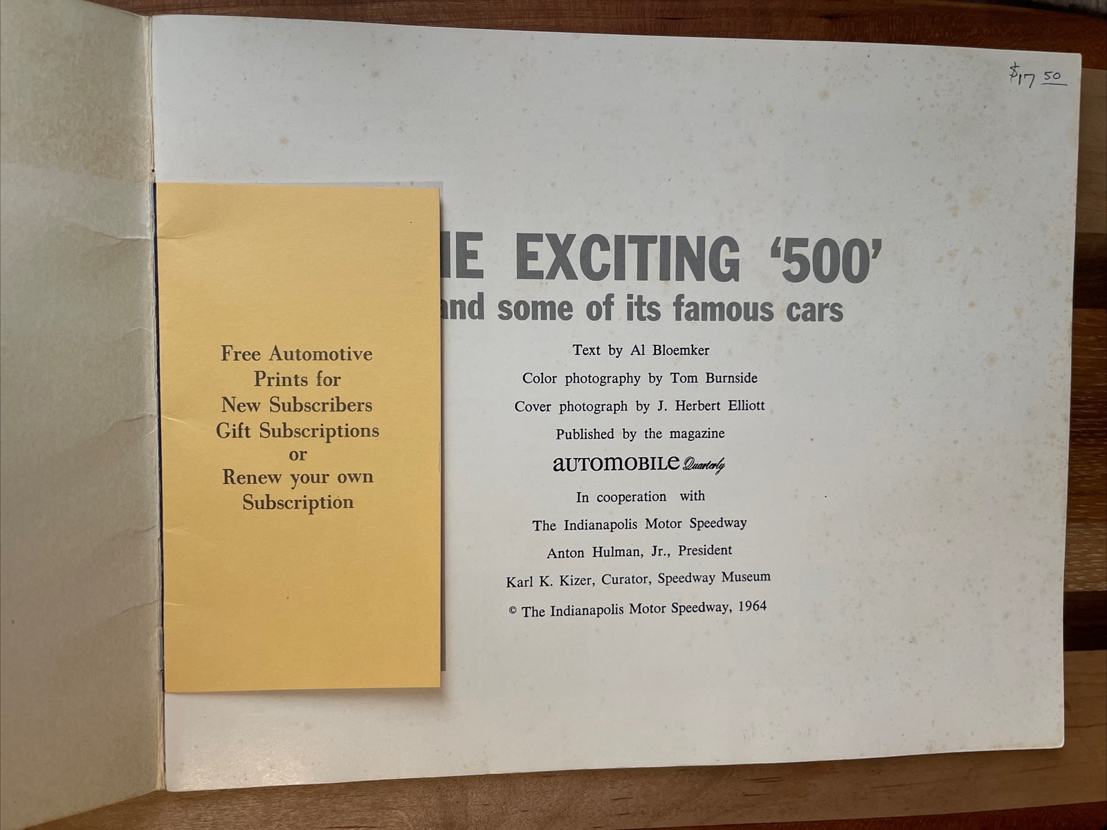 THE EXCITING „500“ and Some of its Famous Cars – 1964 Indianapolis 500 Book