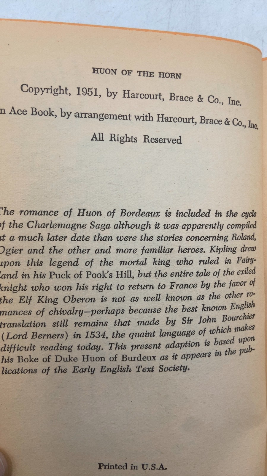 Huon of the Horn Andre Norton Hardcover 1951