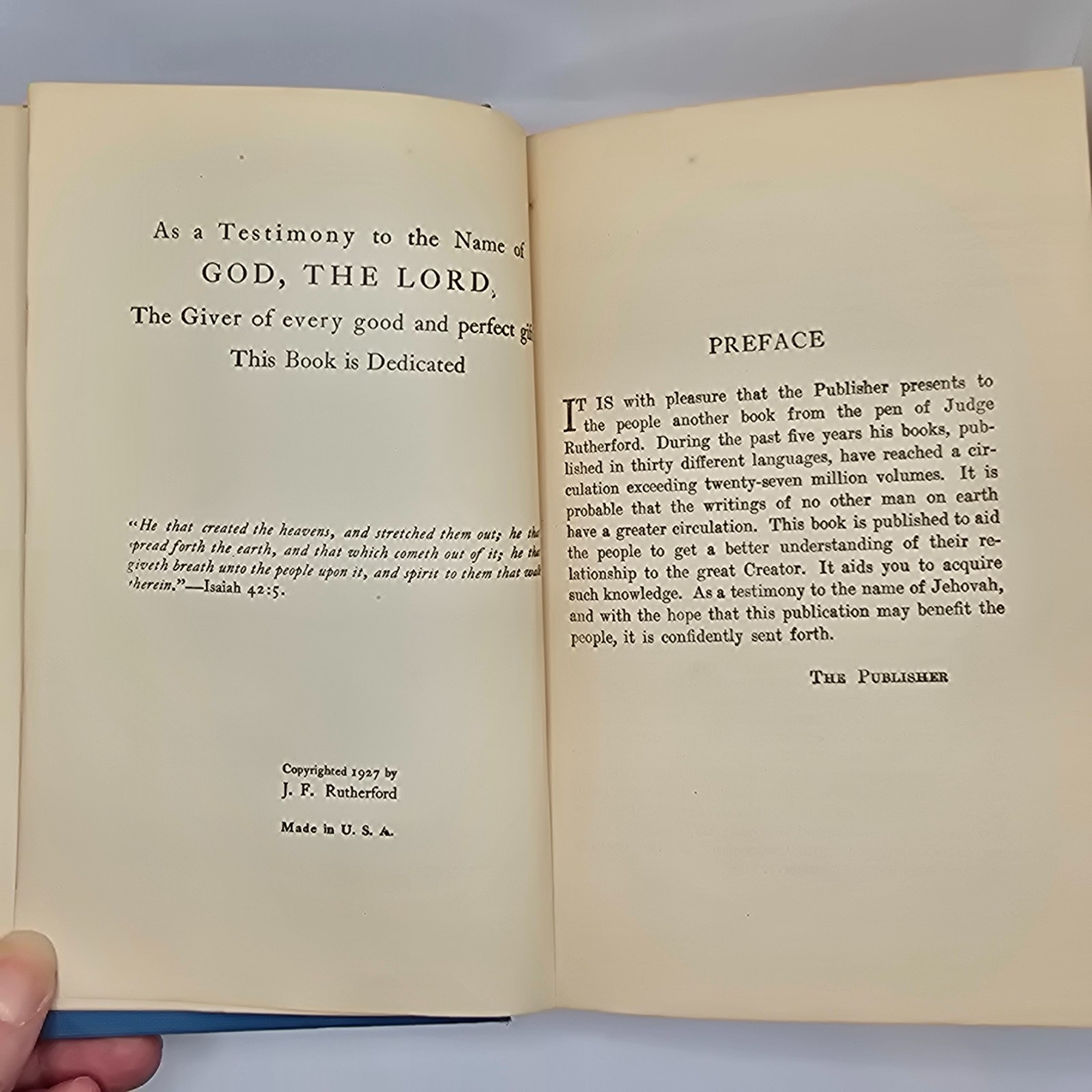 Creation by J.F. Rutherford Antique Book 1927 Watchtower JW Hardcover Blue READ