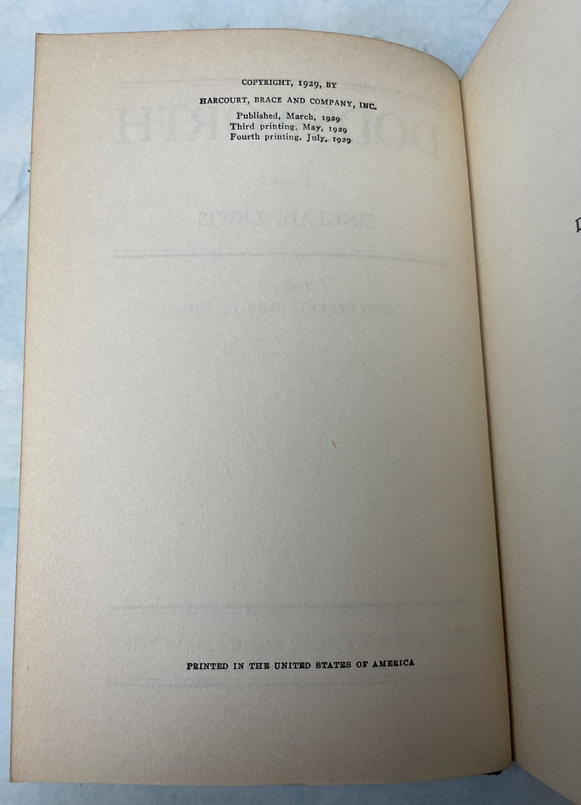 DODSWORTH by Sinclair Lewis 1929 Hardcover First Edition 4th Printing