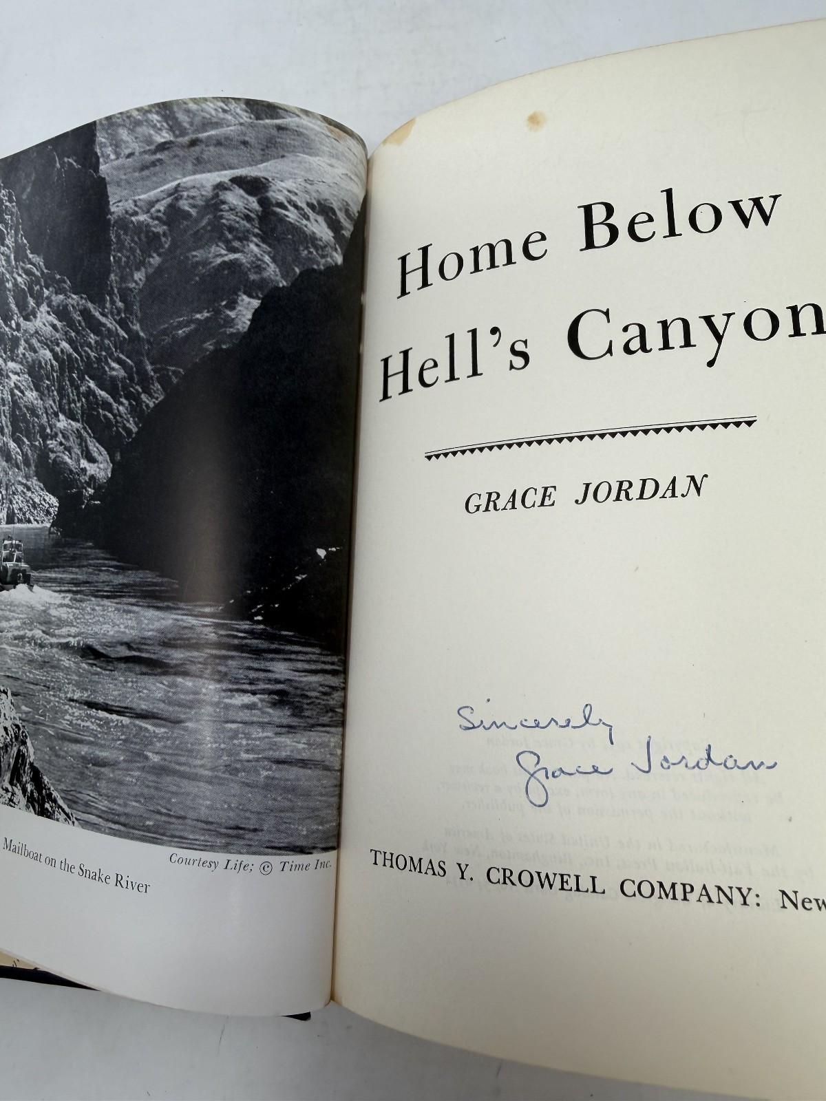 SIGNED – HOME BELOW HELL’S CANYON BY GRACE JORDAN (1954, HC) -GREAT DEPRESSION