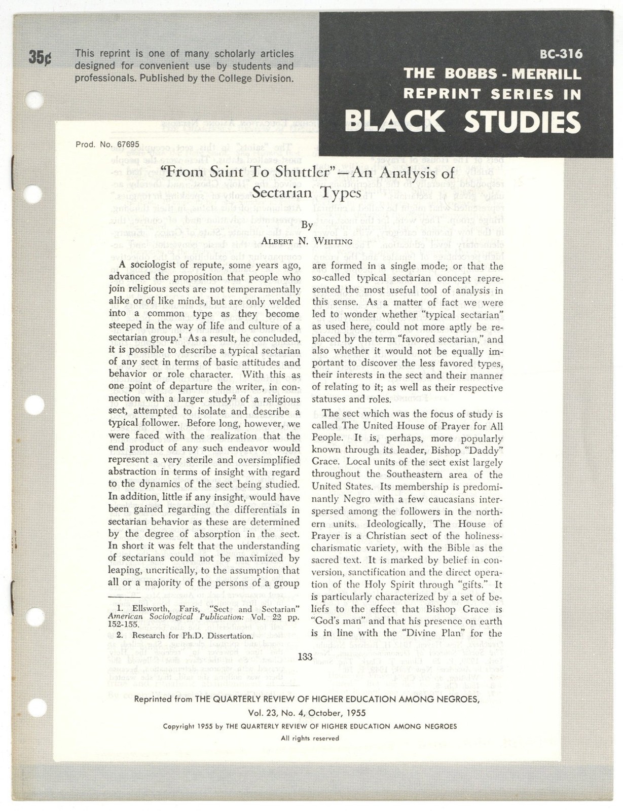Albert N WHITING / Offprint From Saint to Shuttler- An Analysis of Sectarian 1st