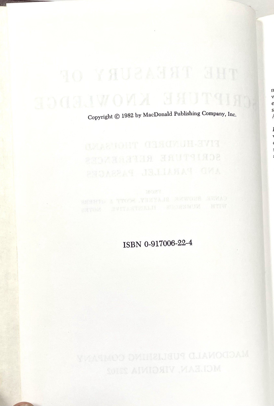 THE TREASURY OF SCRIPTURE KNOWLEDGE MacDonald Publishing 1982 Bible Reference