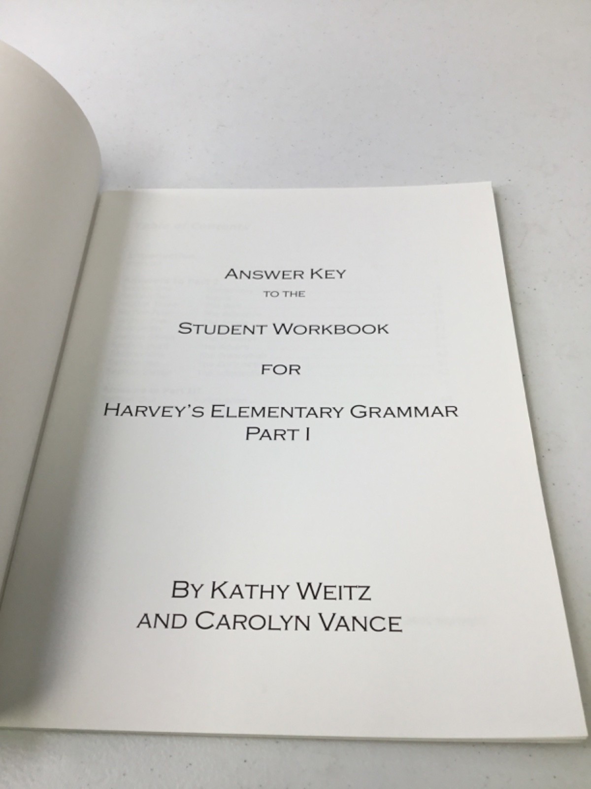 Answer Key to Student Workbook for Harvey’s Elementary Grammer part 1. PB