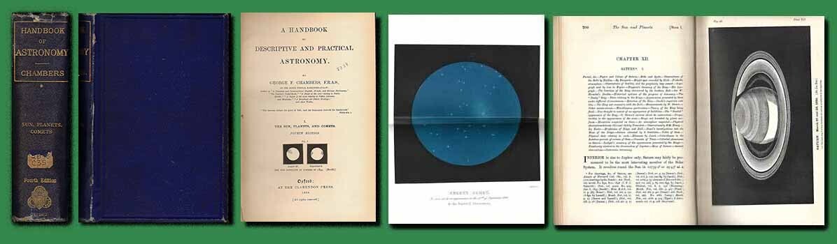 1889 HANDBOOK OF ASTRONOMY/V1./Chambers-Sun,Planets,Comets,Moon/Many Illust./VG+